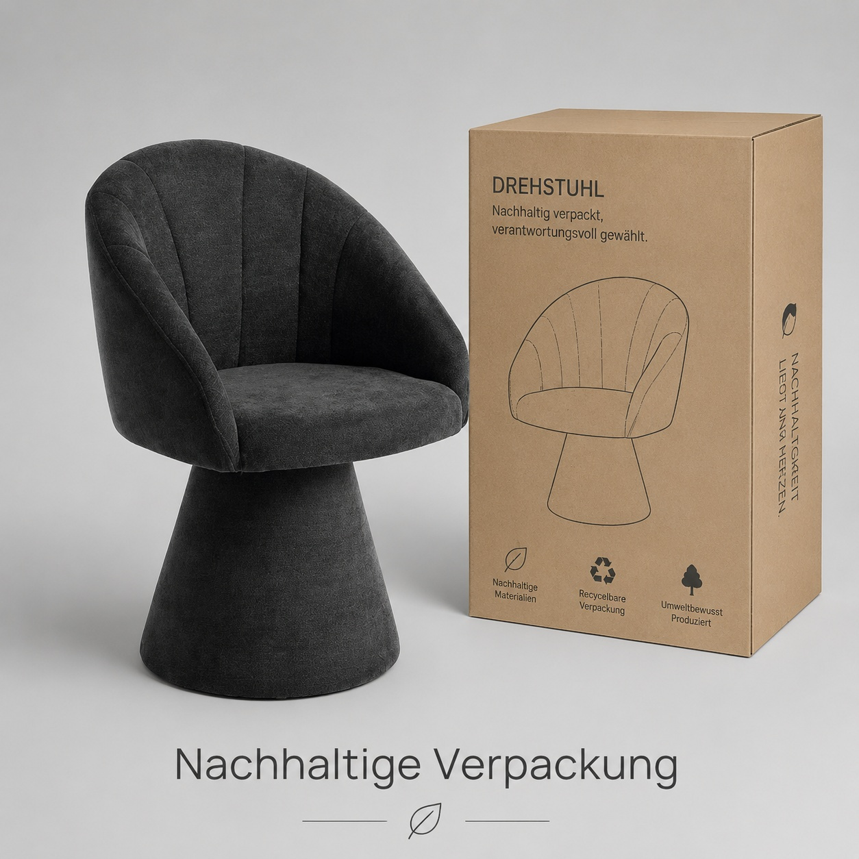 56x57x80cm (lxwxh) Dark Grey Chenille Swivel Chair - Ergonomic Armchair With Function For Living Room & Bedroom
