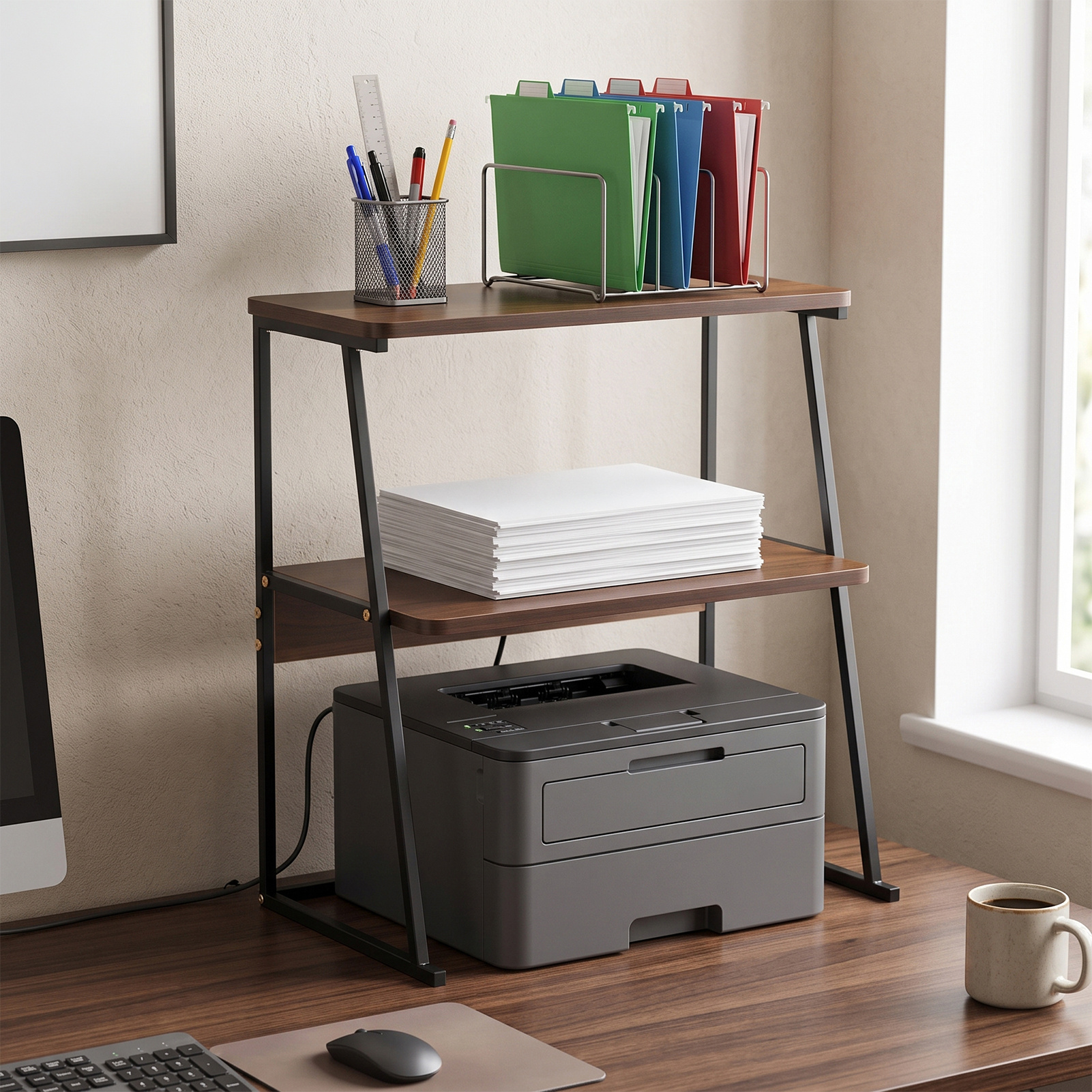 Three-Tier Desktop Storage Rack and Bookshelf
