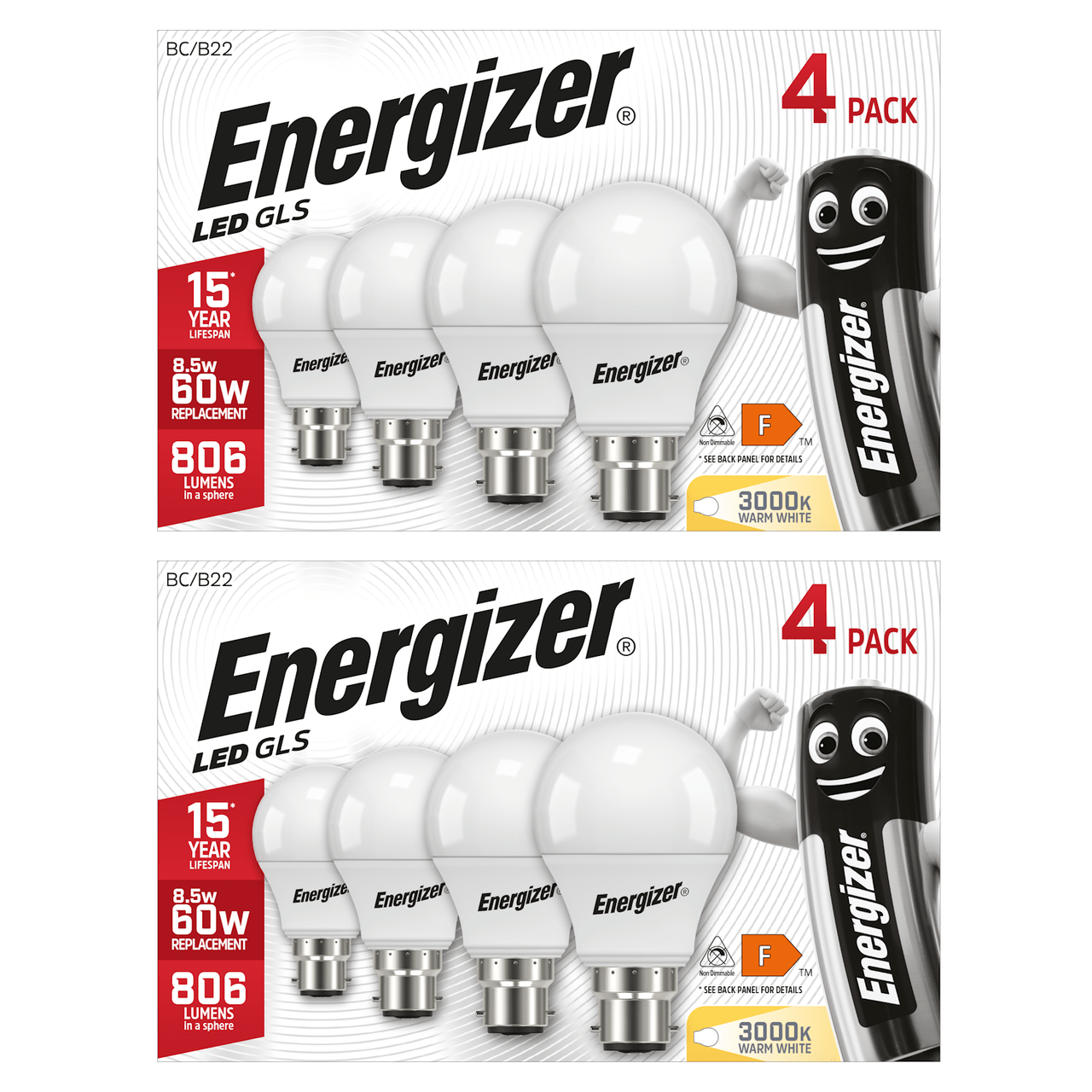Energizer - led bc (B22) Opal gls Non-Dimmable Bulb, Warm White 806 lm 8.2W (Pack