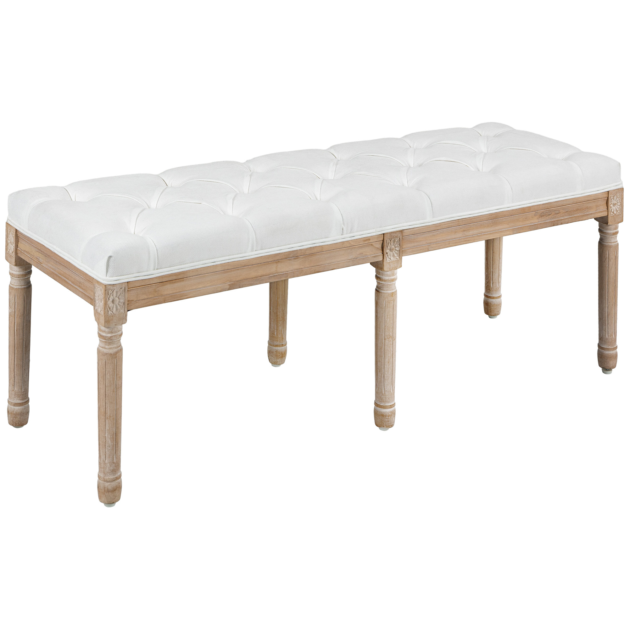 TEMU HOMCOM Banc bout de lit banquette capitonnée style vintage français rembourrage épais revêtement tissu lin pieds en bois crème