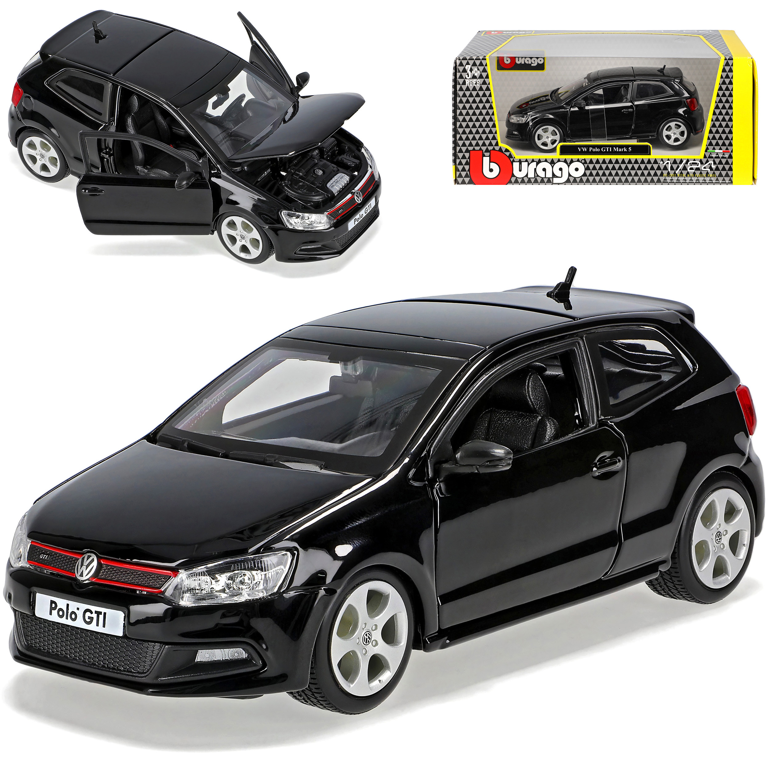 Vw V Type 6r 3-door Black 5th Generation 2009-2017 1/24 Bburago Model Car