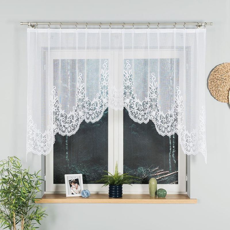 Berenika - Jacquard Curtain With Hemmed Bottom - 250x120 Cm - White