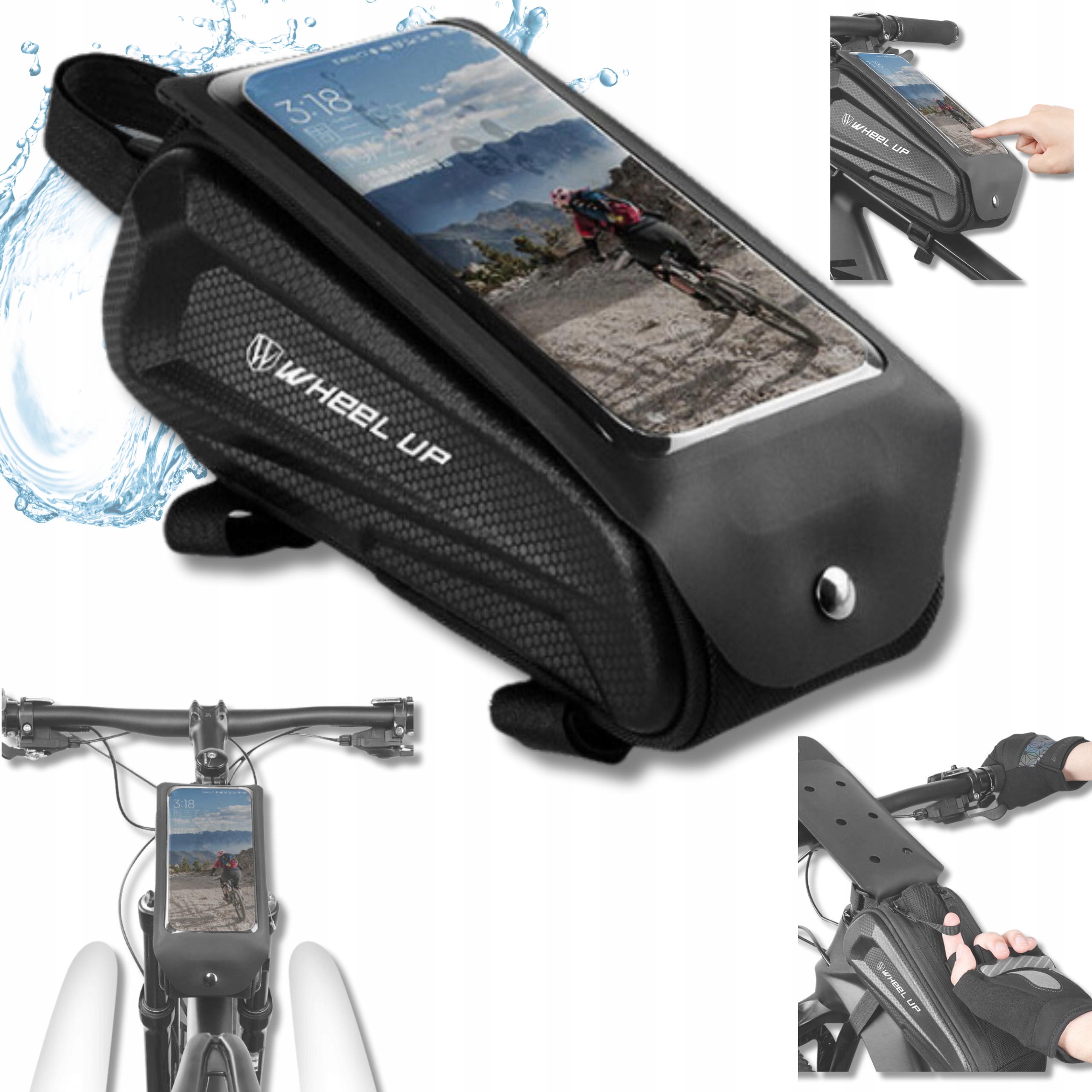 TEMU Waterproof Bike Front Frame Bag With Phone Holder, Black Smartphone Bag With Detachable Case, Large Capacity 1 Liter, Durable Mounting, Secure