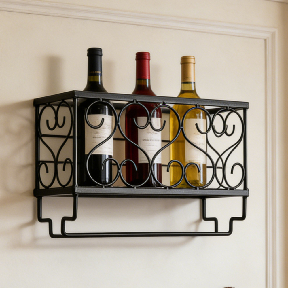 TEMU European Retro Wall-mounted Wine Rack, Integrated Wine And Glass Storage Rack, Black Wine Glass Rack For Room, Inverted Stemmed Glass Rack,