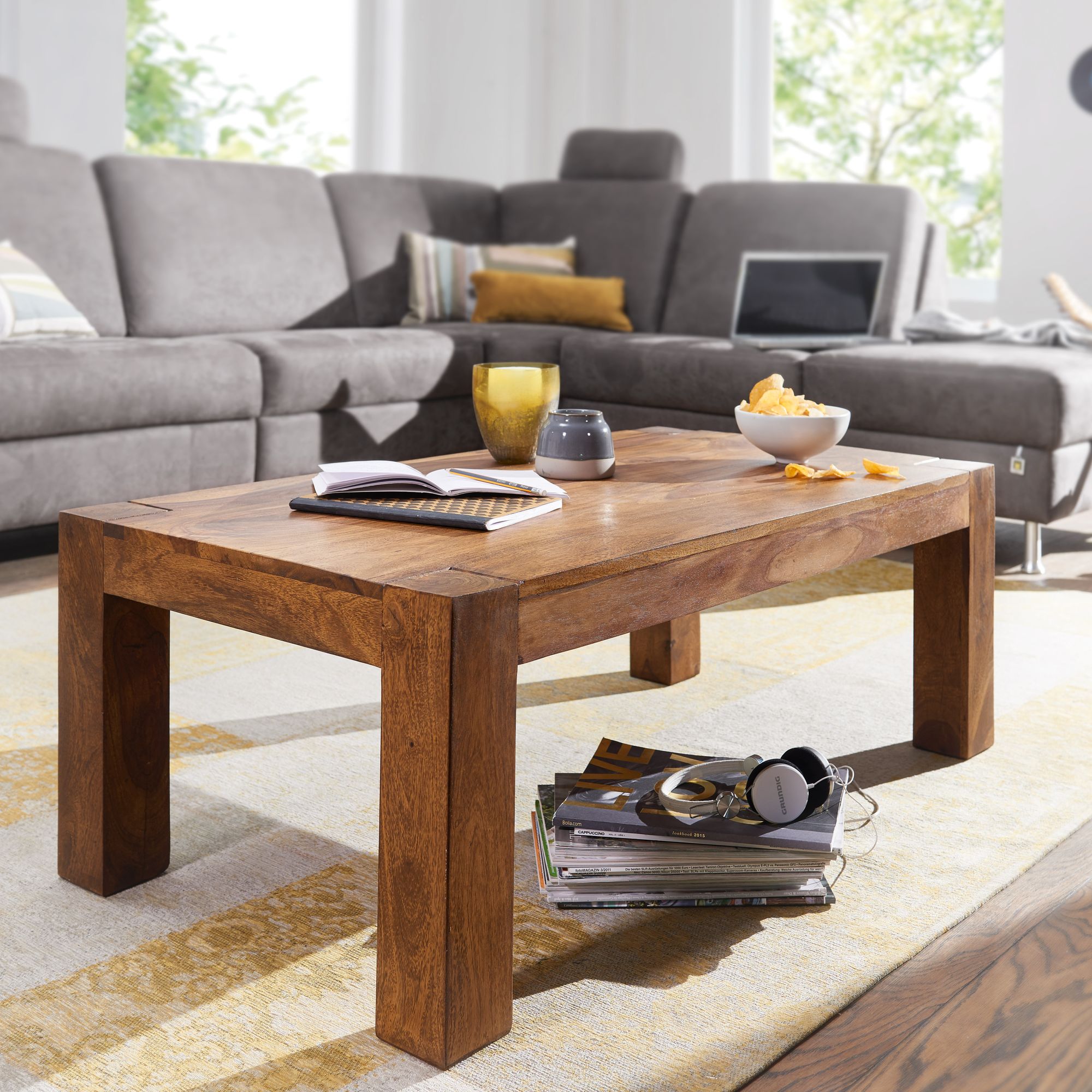 Coffee Table 110 X 60 X 40 Cm Solid Wood, Massive Rectangular Living Room Table Brown, Side Table Solid Wood, Wooden Living Room