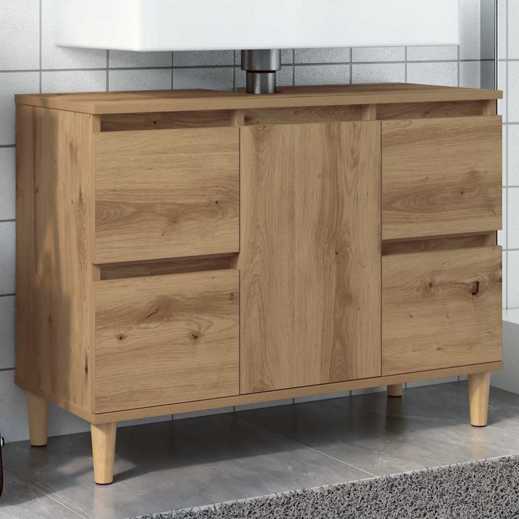 Image of Vidaxl Sink Cabinet - Oak 80x33x60 Cm Wood Material, Washbasin, Sink Cabinet, Washbasin Cabinet