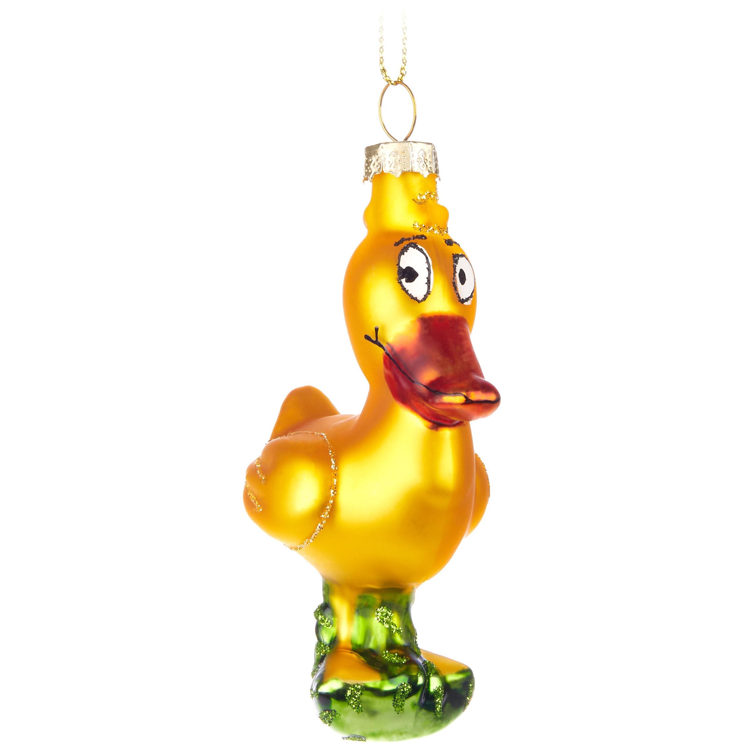 Image of Brubaker Yellow Duck Christmas Glass Ornament - Hand-painted And Mouth-blown - Funny Christmas Tree Decoration - Duck Figurine Christmas Decor Ornament - Decorative Tree Ball