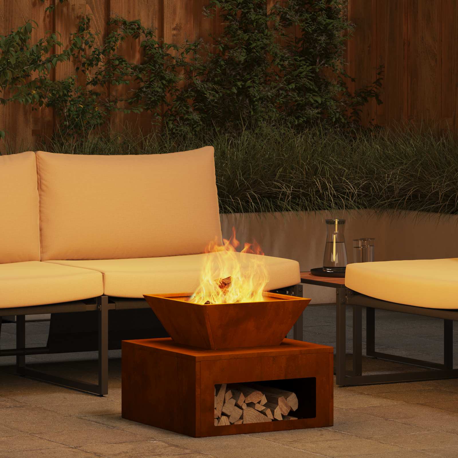 Vidaxl Fire Pit Rustic 50 X 50 X 40 Cm Weather-resistant Steel, Heating, Modern Outdoor Fire Pit, Ventilation Design, Steel Terrace Element