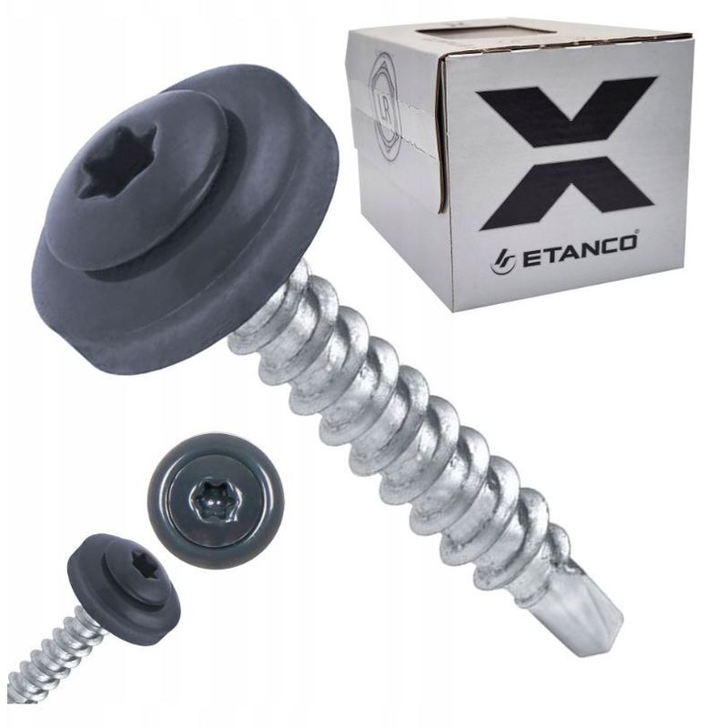 Image of Gtf P Drill Screws With Epdm Sealing Washer, Trapezoidal Sheet Metal, Tx Ral 7024 Graphite Gray, 4.8x60mm, 100 Pcs