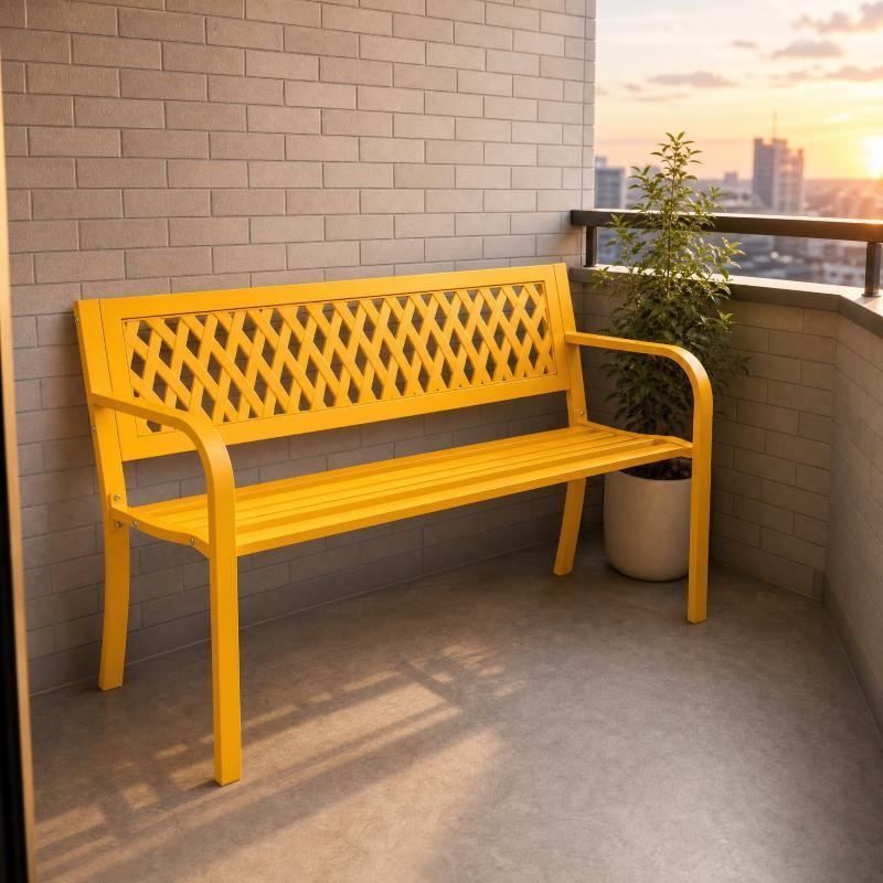 Metal Garden Bench, Seat For 2 To 3 People, Dining Bench With Pvc Wicker Backrest, Garden Furniture With A Load Capacity Of Up To 360 Kg, Suitable For Garden, Balcony, And Courtyard, 120 Cm (yellow)