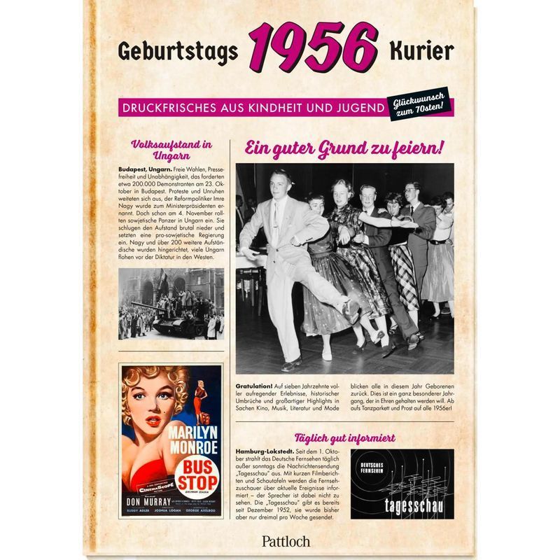 Image of 1956 Birthday Courier - Book - Fresh From Childhood And Youth For The 70th Birthday - Ute Wielandt - Birthday Newspaper - 80 Pages - German - 2025 - Pattloch Gift Book - Ean 9783629015778