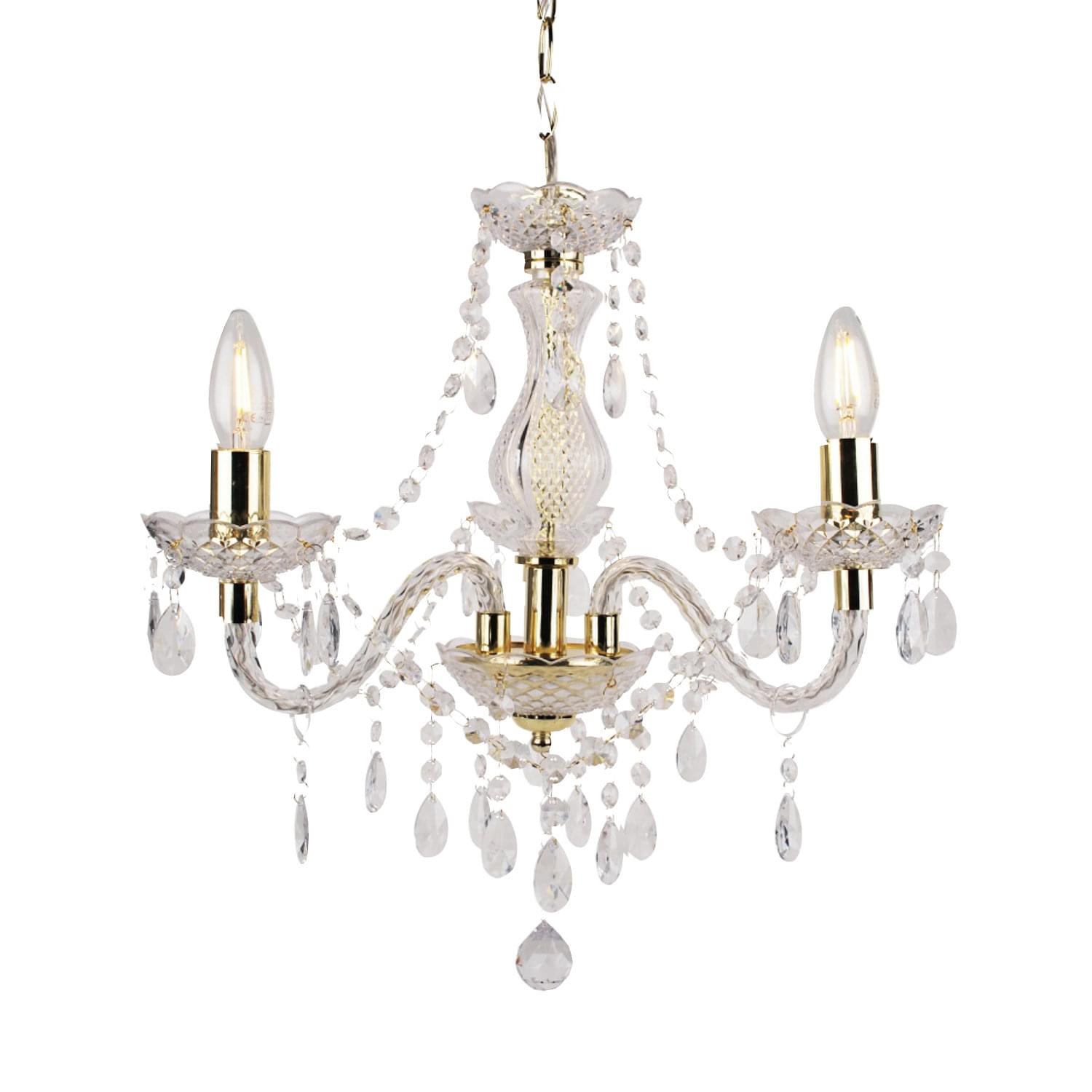 First Choice Lighting Classic Clear Gold Marie Therese 3 light Ceiling Pendant Chandelier