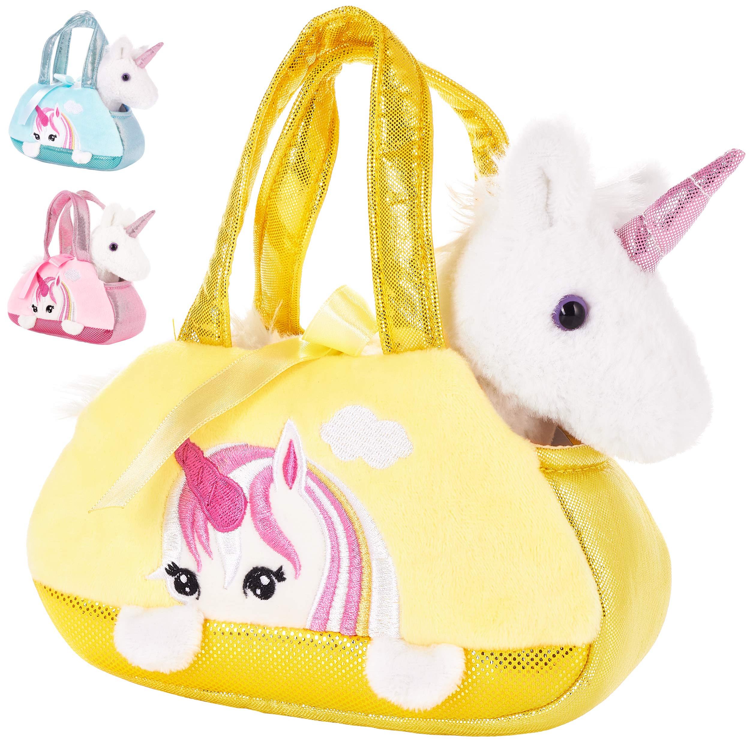 Image of Brubaker Einhorn Bag White - 20 Cm - Plush Toy In Handbag - Plush Fabric Soft Toy - Yellow