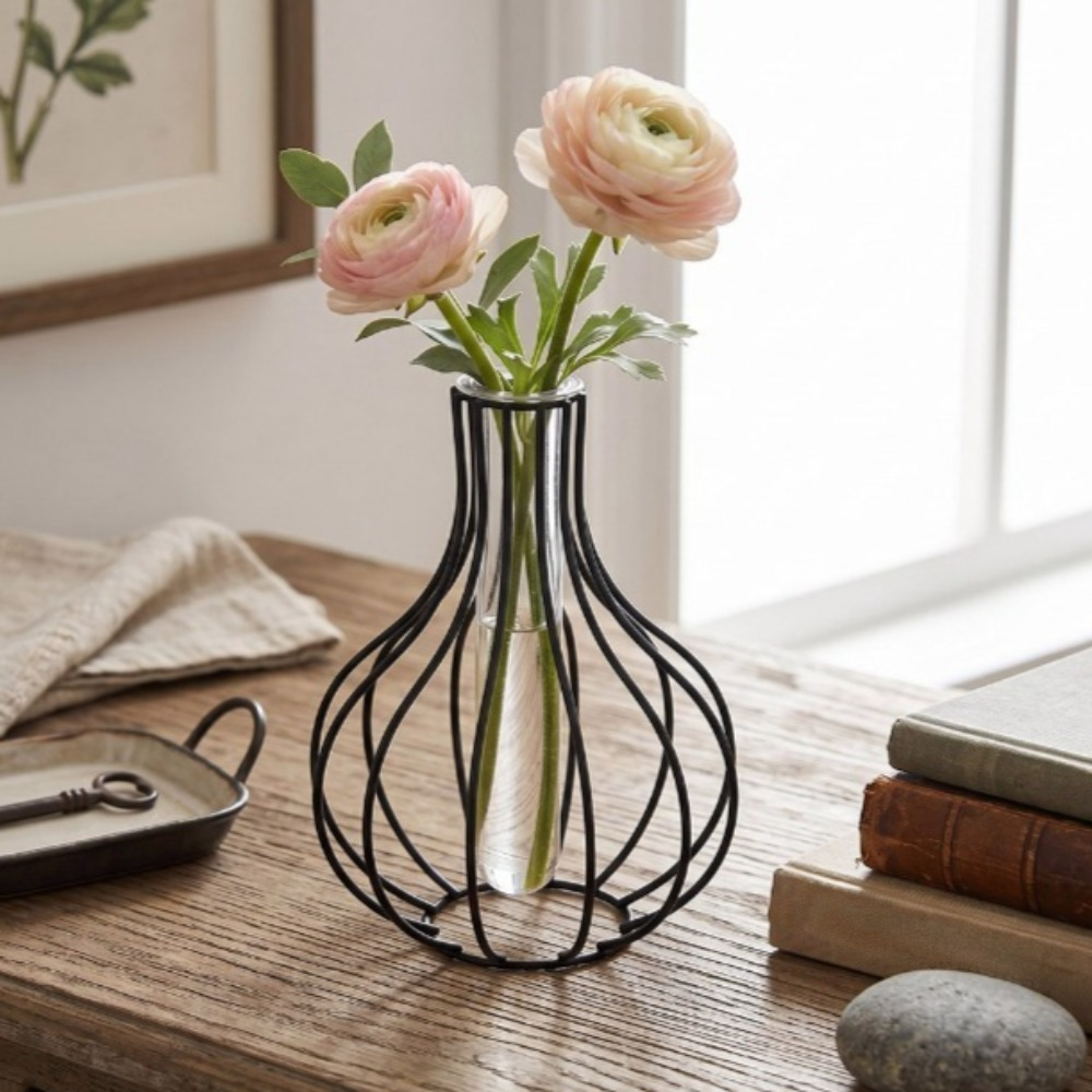 Iron Wire Hydroponic Floral Vases with Acrylic Tube