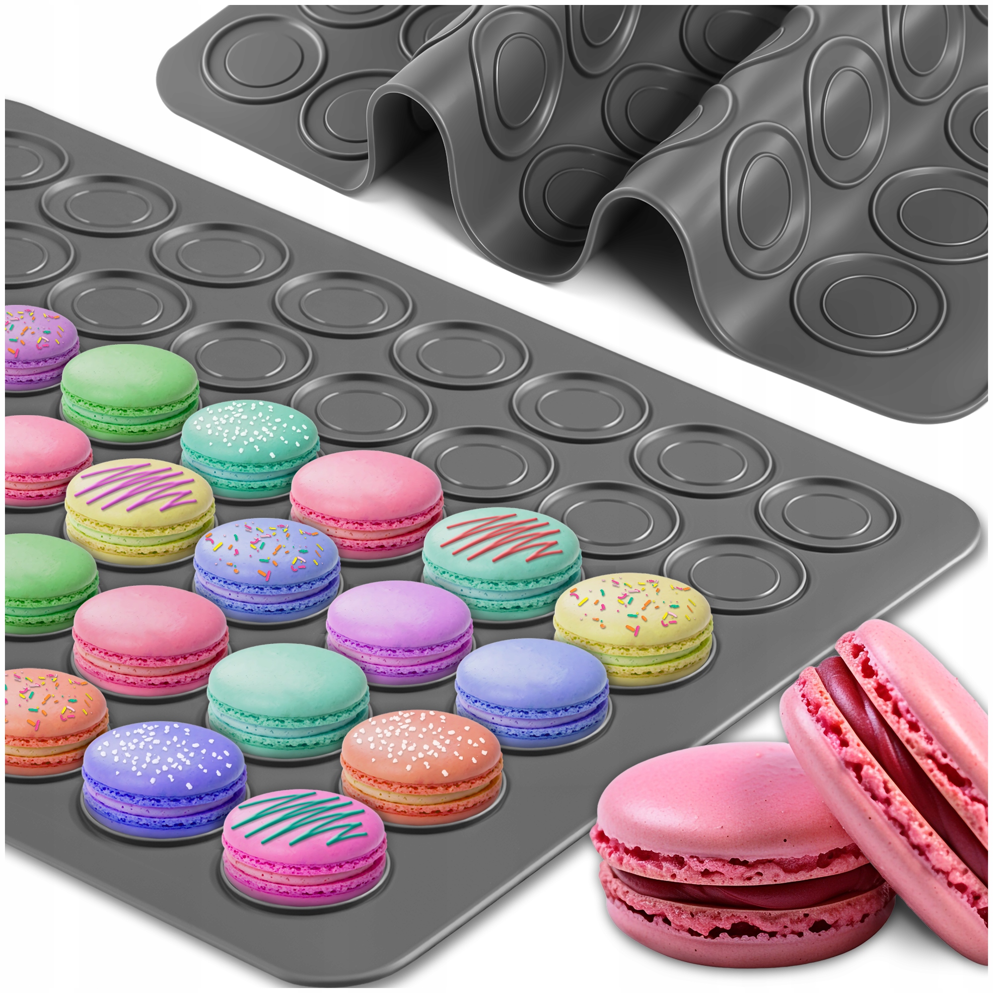 E-shop Kuketo – Silikonmatte für Macarons und Kekse – Backform mit 48 Löchern – Zwei Größen 3,5 cm / 2,2 cm – Größe 39 × 29 cm – Wiederverwendbare