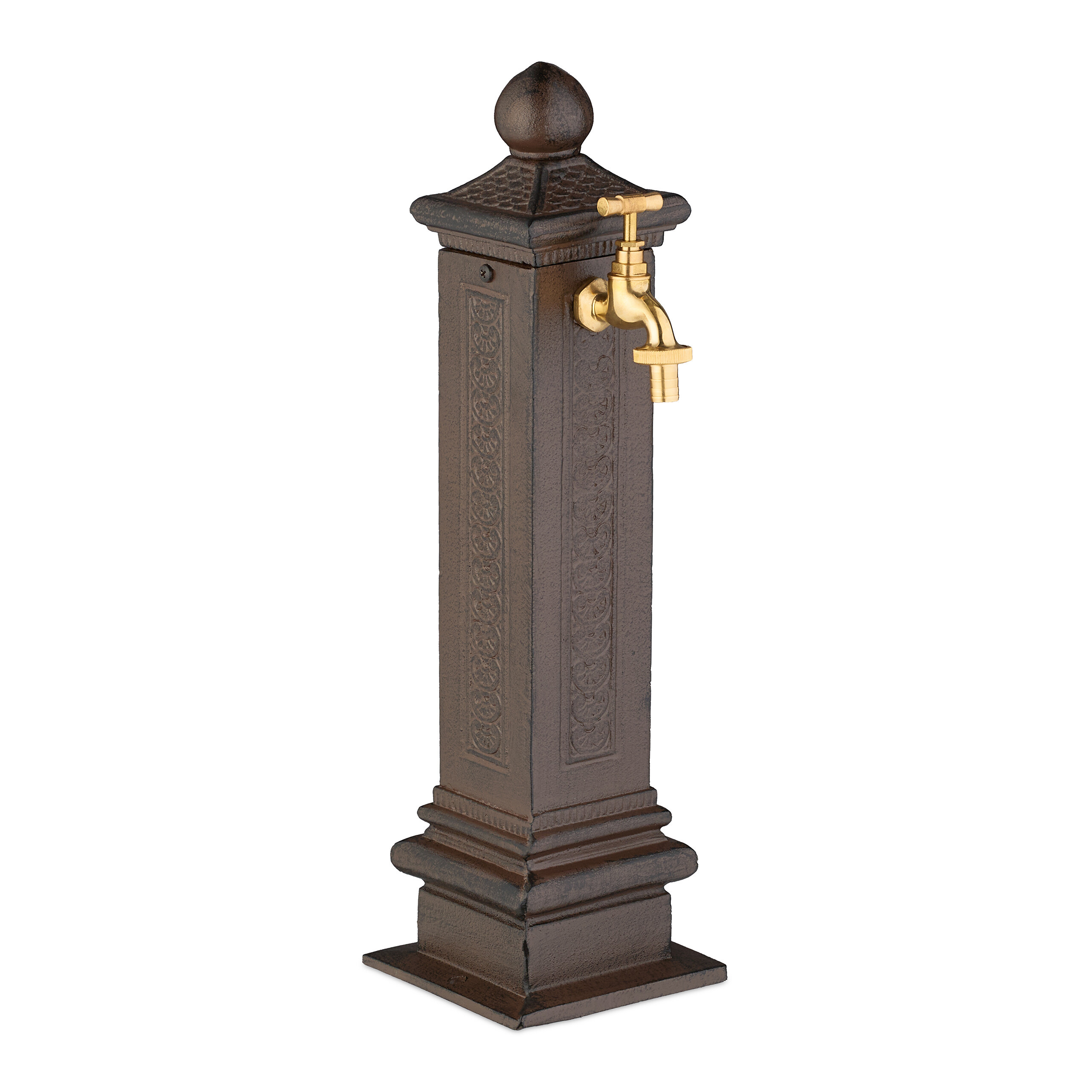 TEMU Fuente de jardín , aluminio fundido y acero, 47 x 14 x cm, marrón, grifo dorado, conexión de manguera oculta, orificios de montaje, para jardín,
