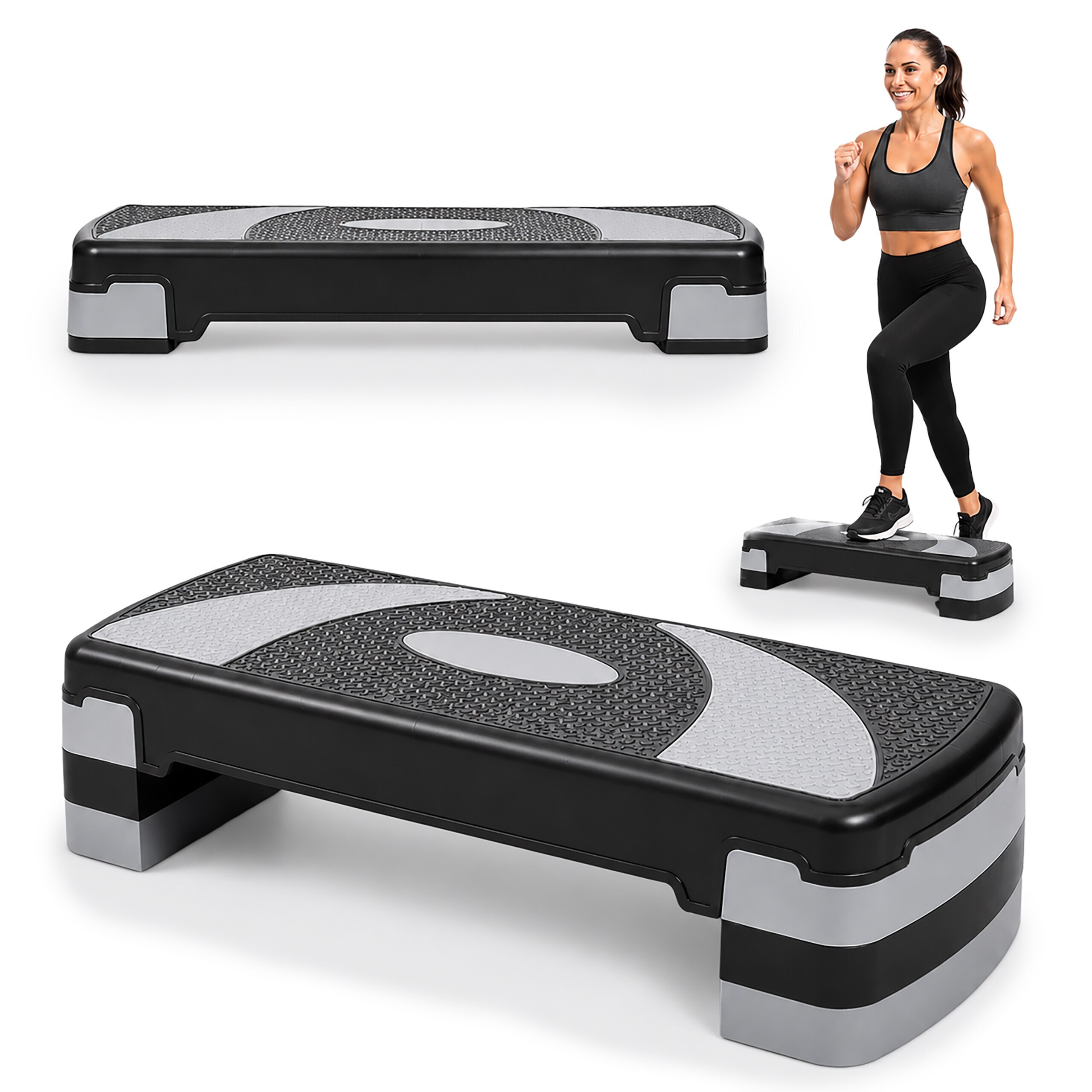 Image of Step Board, 10/15/20 Cm Height Adjustable, 78 X 29 Cm, Plastic, 300 Kg Load Capacity, Gray, For Home, Step Aerobics And Strength Training, Fitness Platform, Training Bench, Aerobic Board, Relaxdays