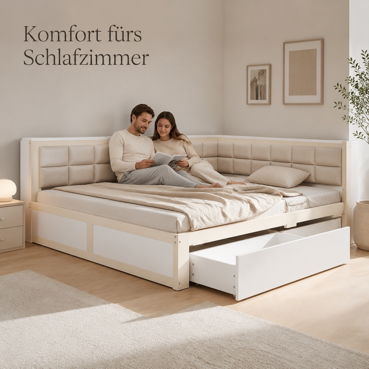 Image of Multifunctional Sofa Wooden Bed 140x200 Cm, Single Bed With Comfortable Padded Backrest And Storage Box, Pine Wood Youth Bed, Ideal Bed Or Daily Sleeper Sofa For Small Spaces