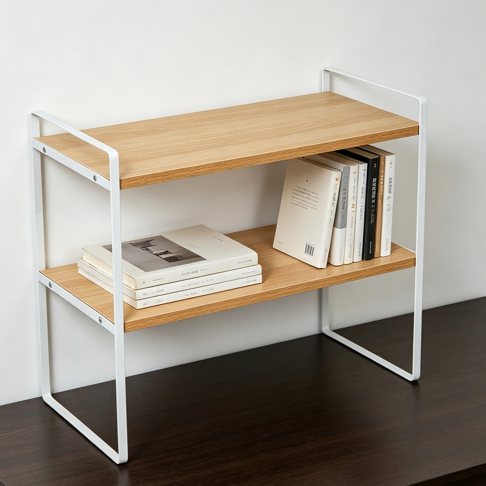 TEMU 2-layer Natural Wood Desktop Bookshelf, Space-saving Multi-tier Bookcase, Book Shelf, 20cm Wide, 30/40/50cm Length, Desk Shelf, Bookshelf Rack,