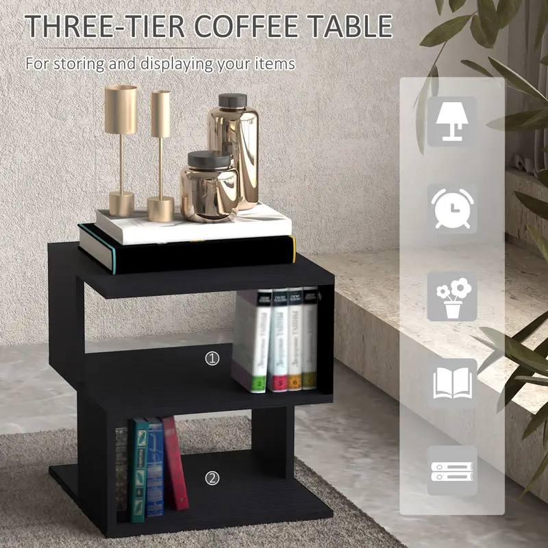 side table table modern end table with 2 tier storage shelves for living room bedroom details 3