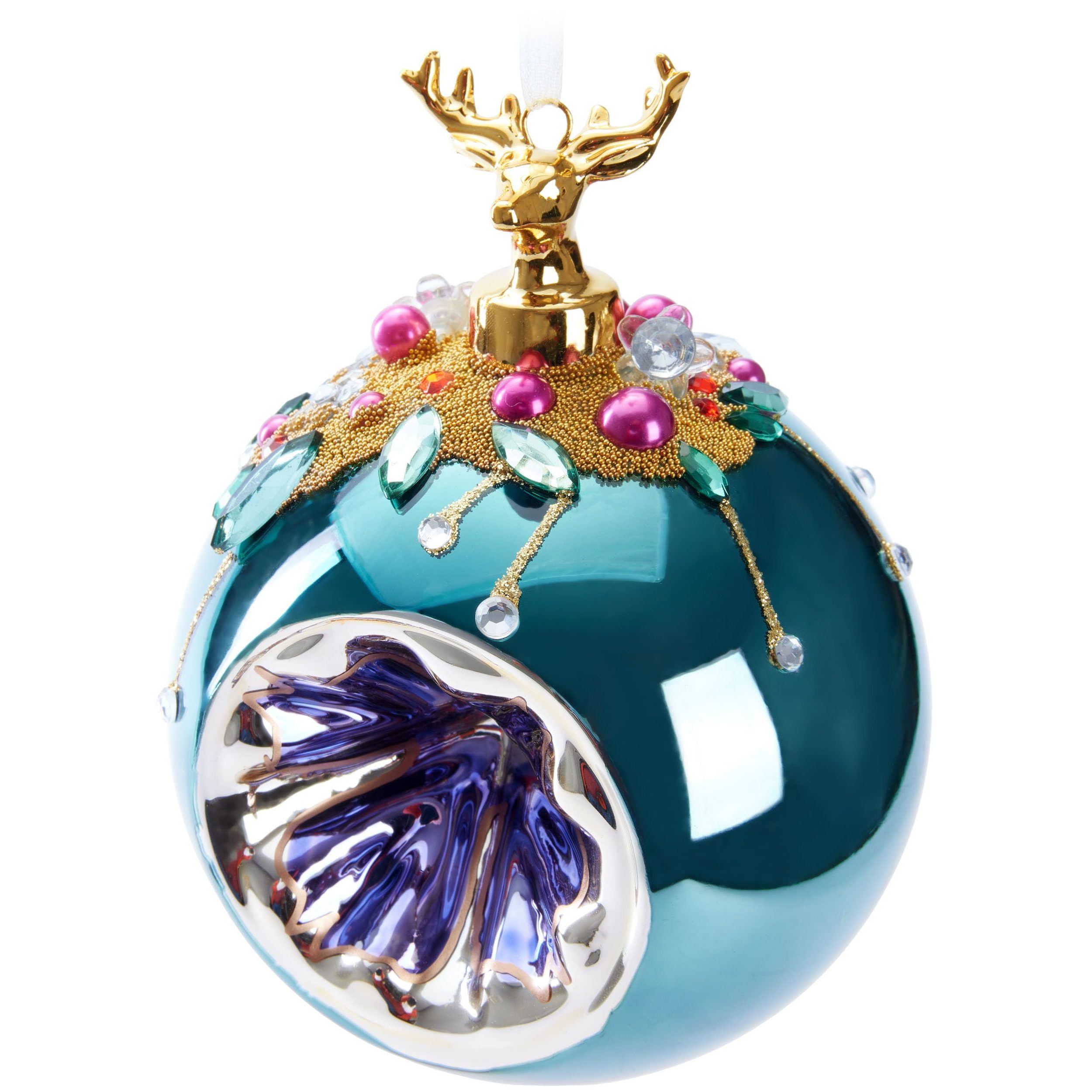 Image of Brubaker Christmas Ball With Deer Figure - 10 Cm Christmas Tree Decoration With Pearl Decorations - Hand-decorated Glass Christmas Tree Ball