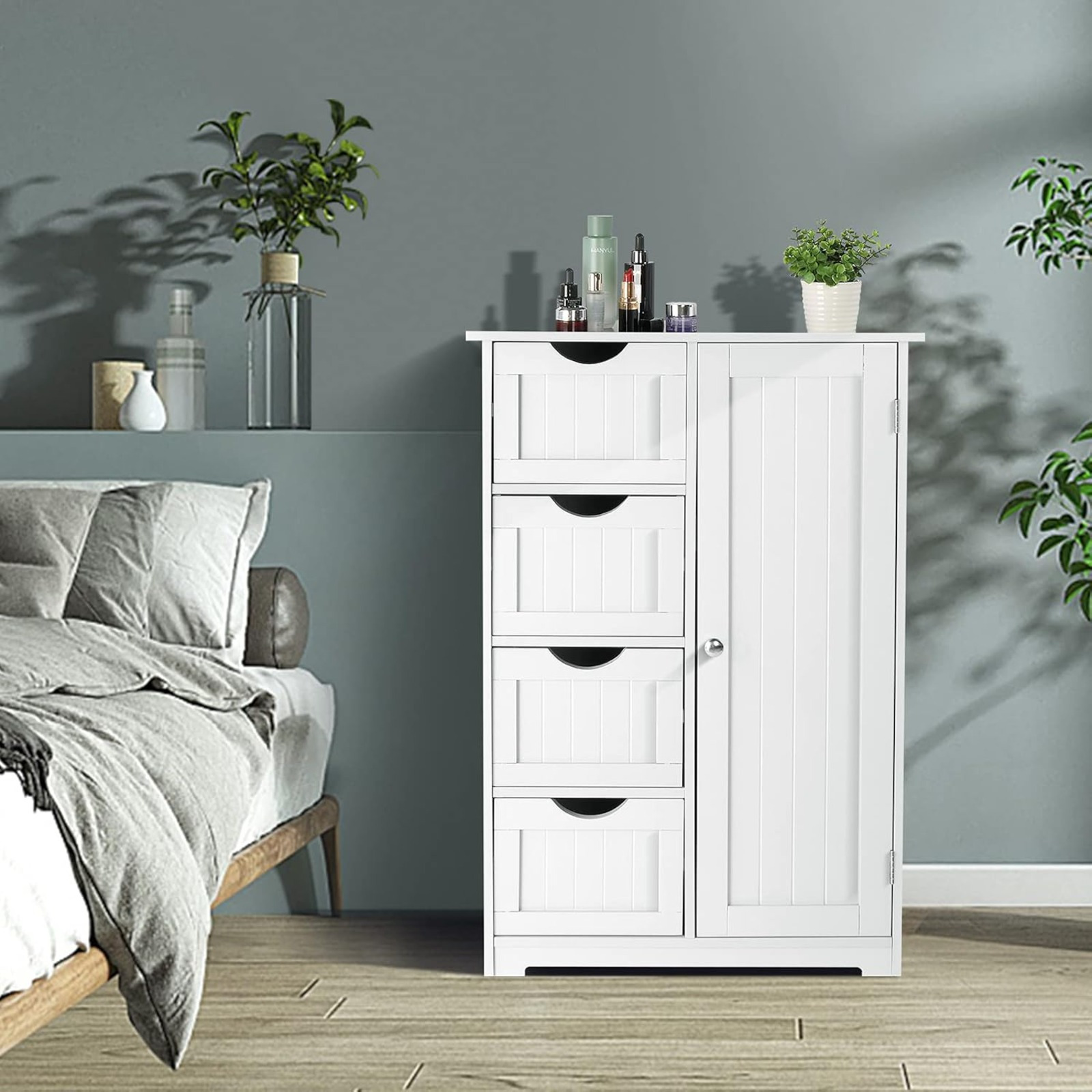 Image of Bathroom Cabinet Bathroom Dresser Bathroom Cabinet With 4 Drawers & 1 Cabinet Compartment With Height-adjustable Floors, Storage Cabinet Made Of, For Bathroom Room Bedroom.