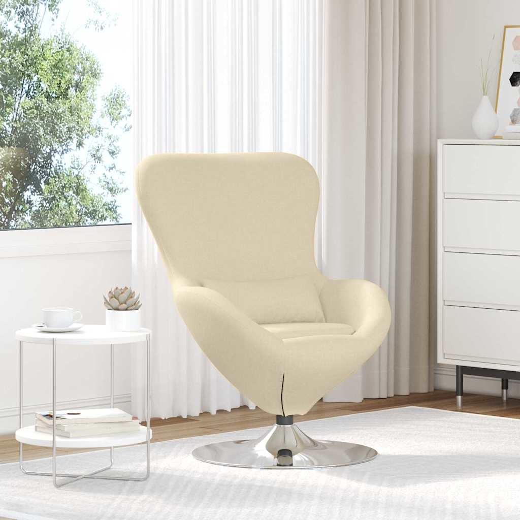 Image of Vidaxl Egg Chair In Cream With Curved Armrests, , Soft Upholstery And Stable . Perfect For Living Rooms, Offices, Modern Lounges And As A Luxurious Seating Option For Relaxation.