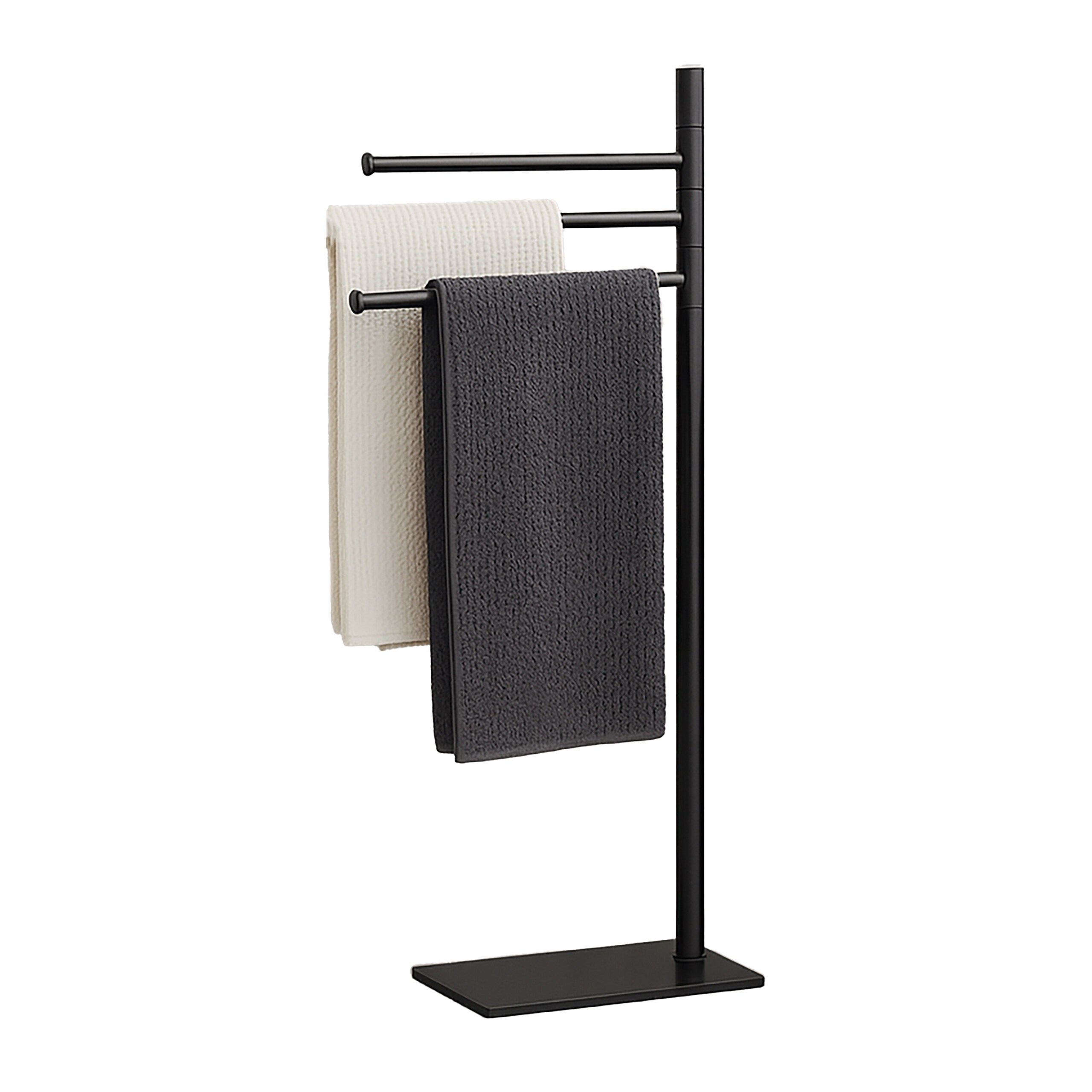 Image of Towel Stand Black, Stainless Steel And Iron, 83 X 33.5 X , 2 Movable Rods, Foam Floor Protector, For Bathroom, Guest Toilet And Clothing, Towel Dryer, Bath Towel Holder, Relaxdays