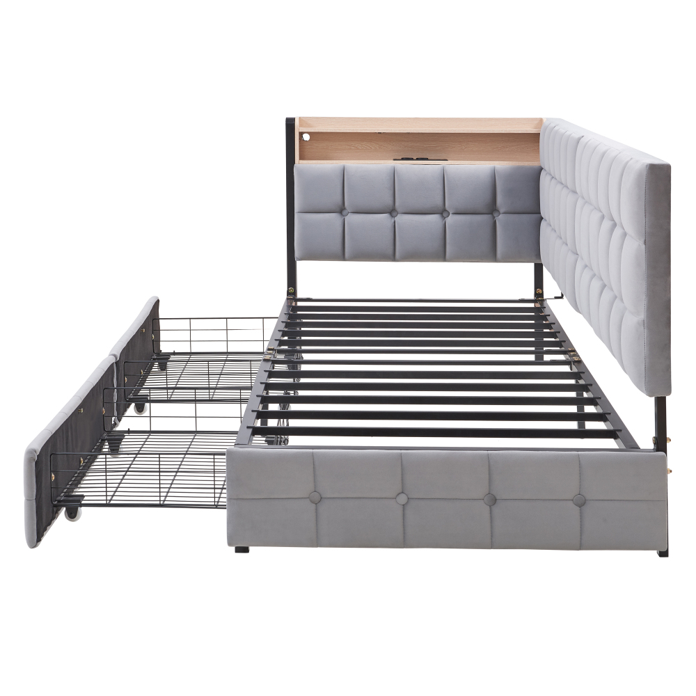 90 X 200 Cm Versatile Upholstered Bed With Space- Design, Practical Storage Drawers, Sturdy Construction, And Easy Assembly For Apartments