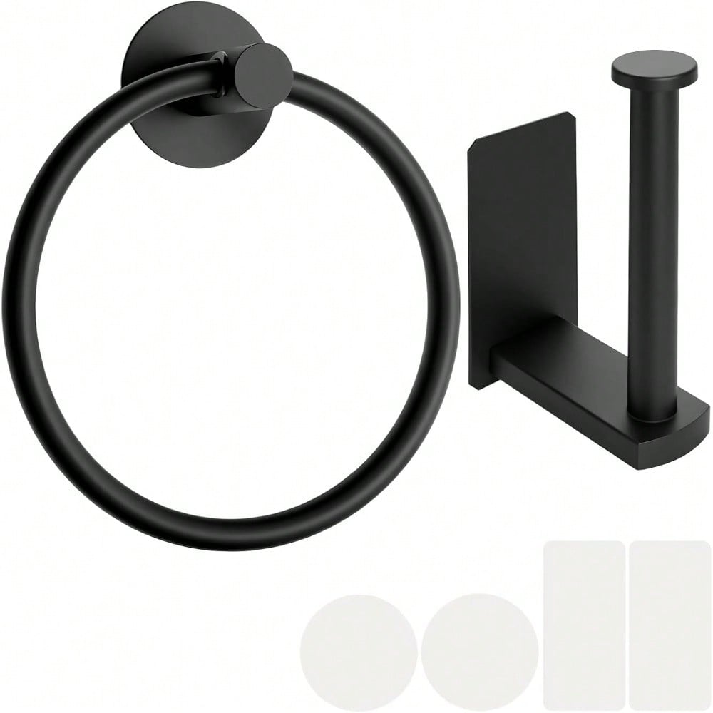 TEMU Self Adhesive Toilet Paper Holder & Towel Ring Set – No Drilling, -on Installation For Bathroom