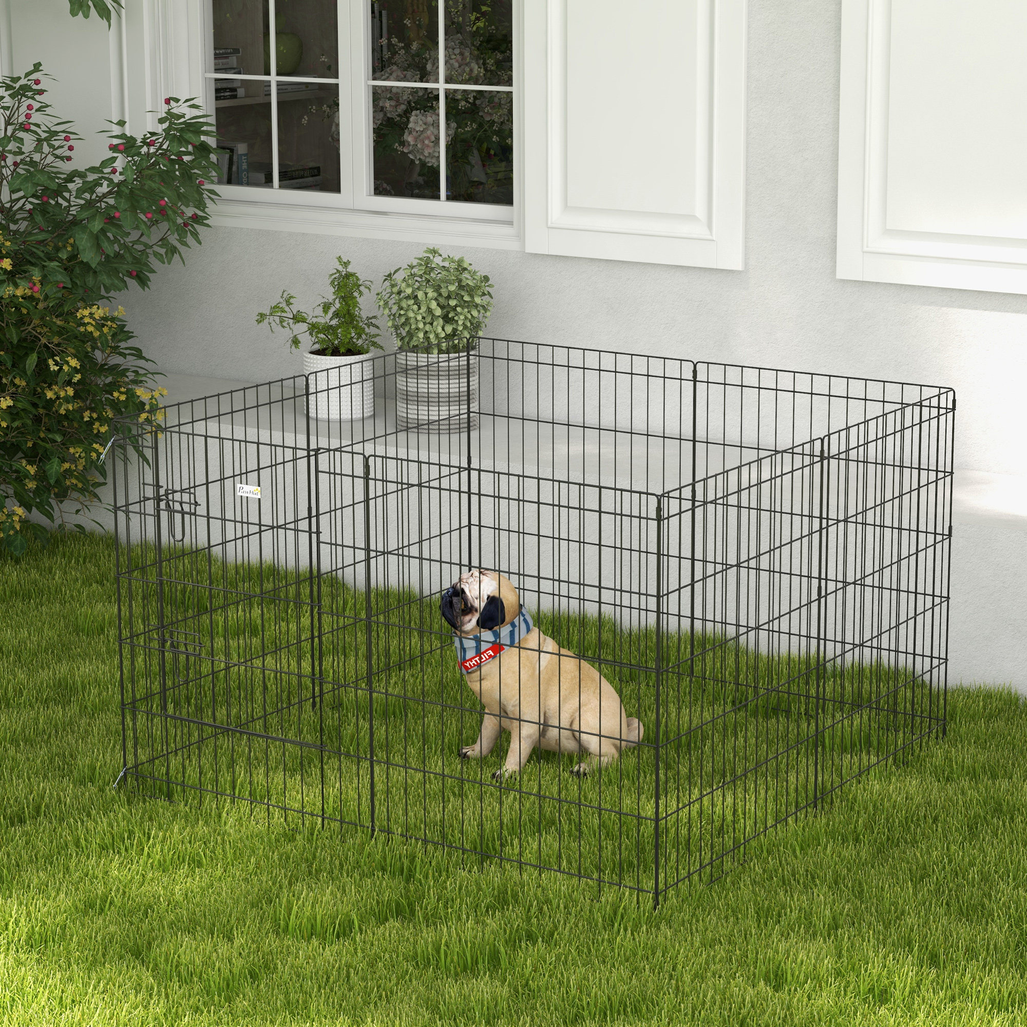 Image of 8-piece Puppy Playpen With 8 Grid Panels, Flexible Door, Protective Cover, And 76cm Height – Indoor/outdoor Playpen For Puppies And Pets
