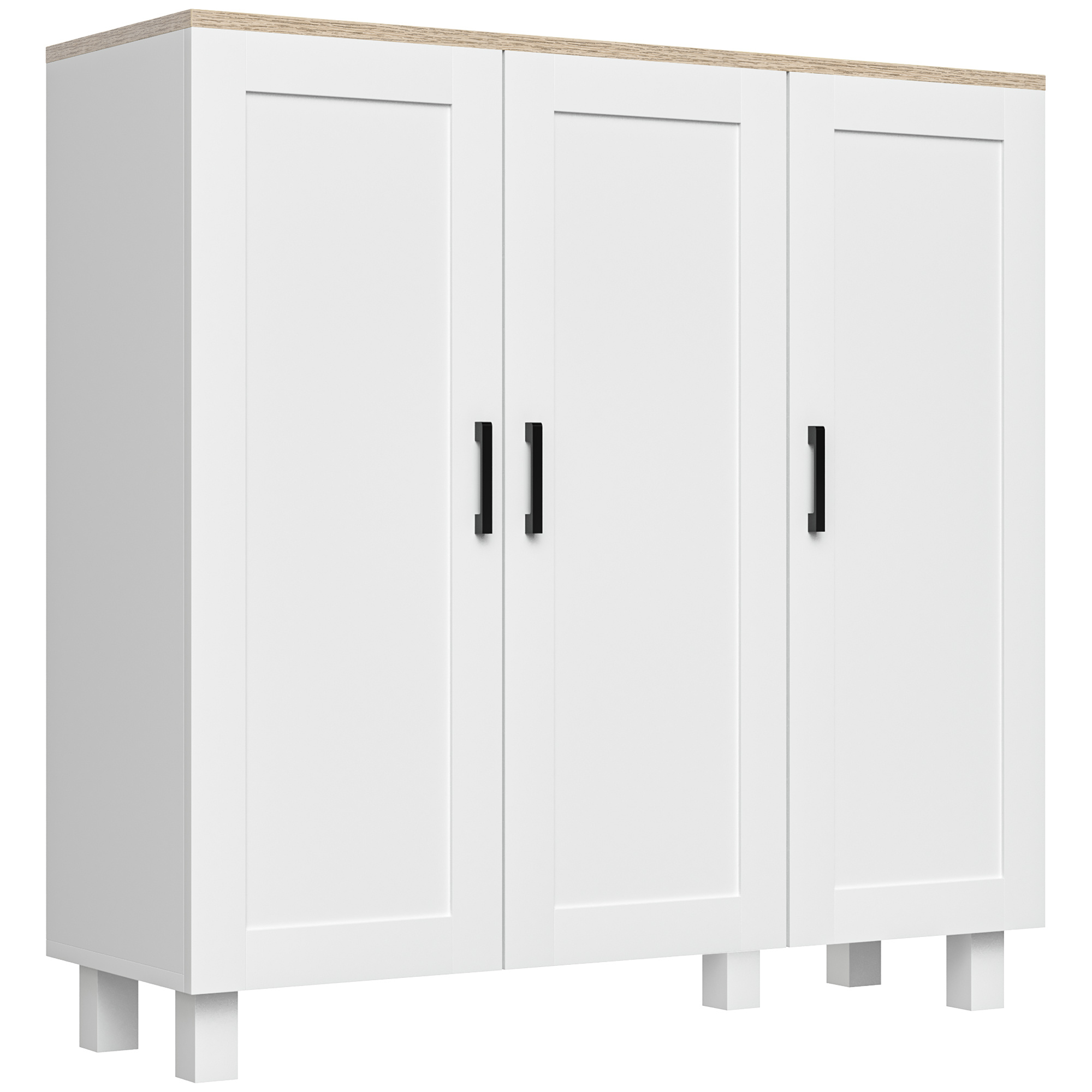 Kitchen Sideboard Living Room Cabinet Buffet With 3 Doors And Adjustable Shelves For Dining Room Bedroom Nordic Style 90x30x90 Cm White