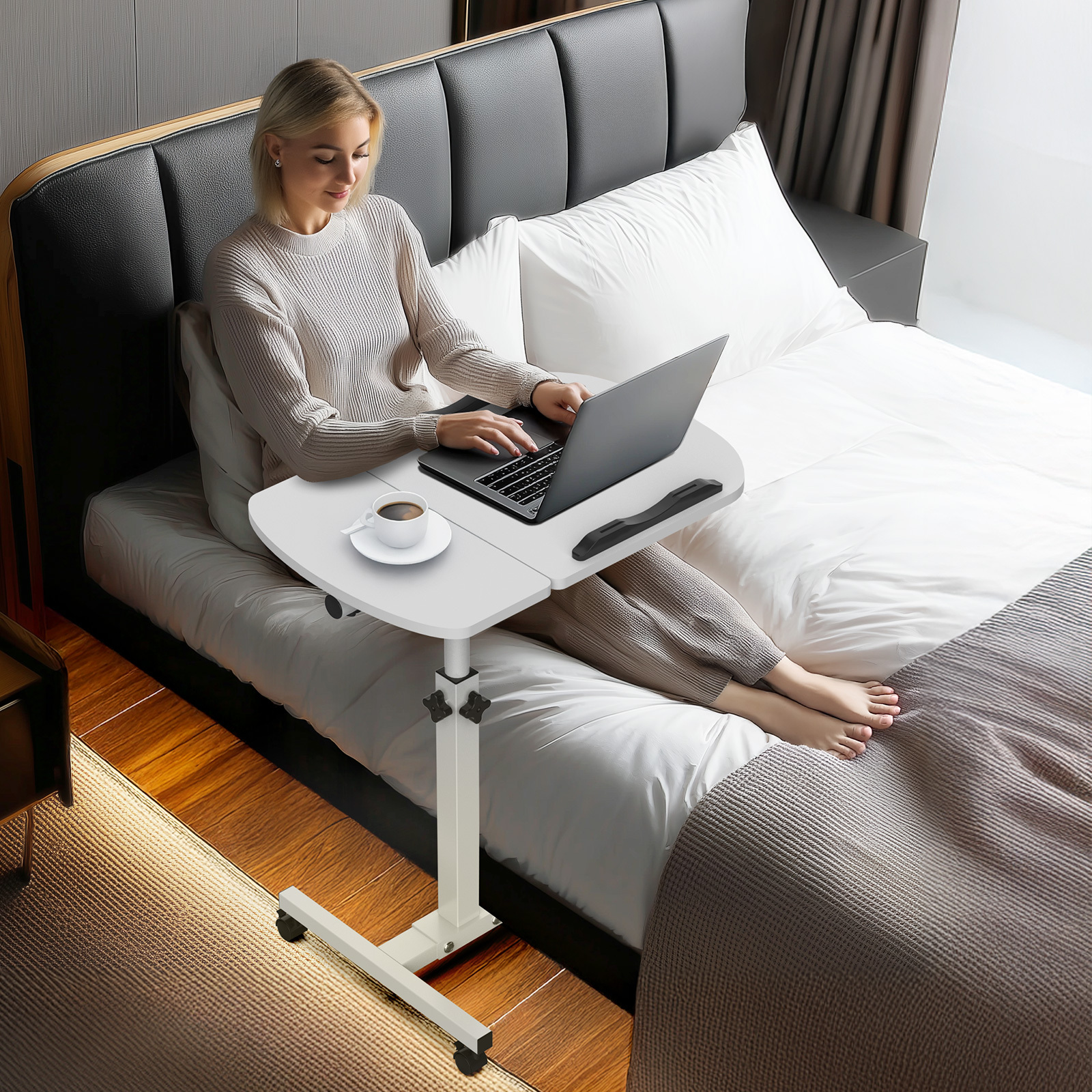 Lingsen Adjustable Laptop Desk, 360° Rotating Table Stand, Mobile Rolling Bed Table, Standing Desk, Portable Study And Workstation For Computers