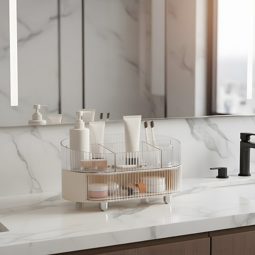 Multi-Function Clear Storage Organizer with Drawer and Tray Design