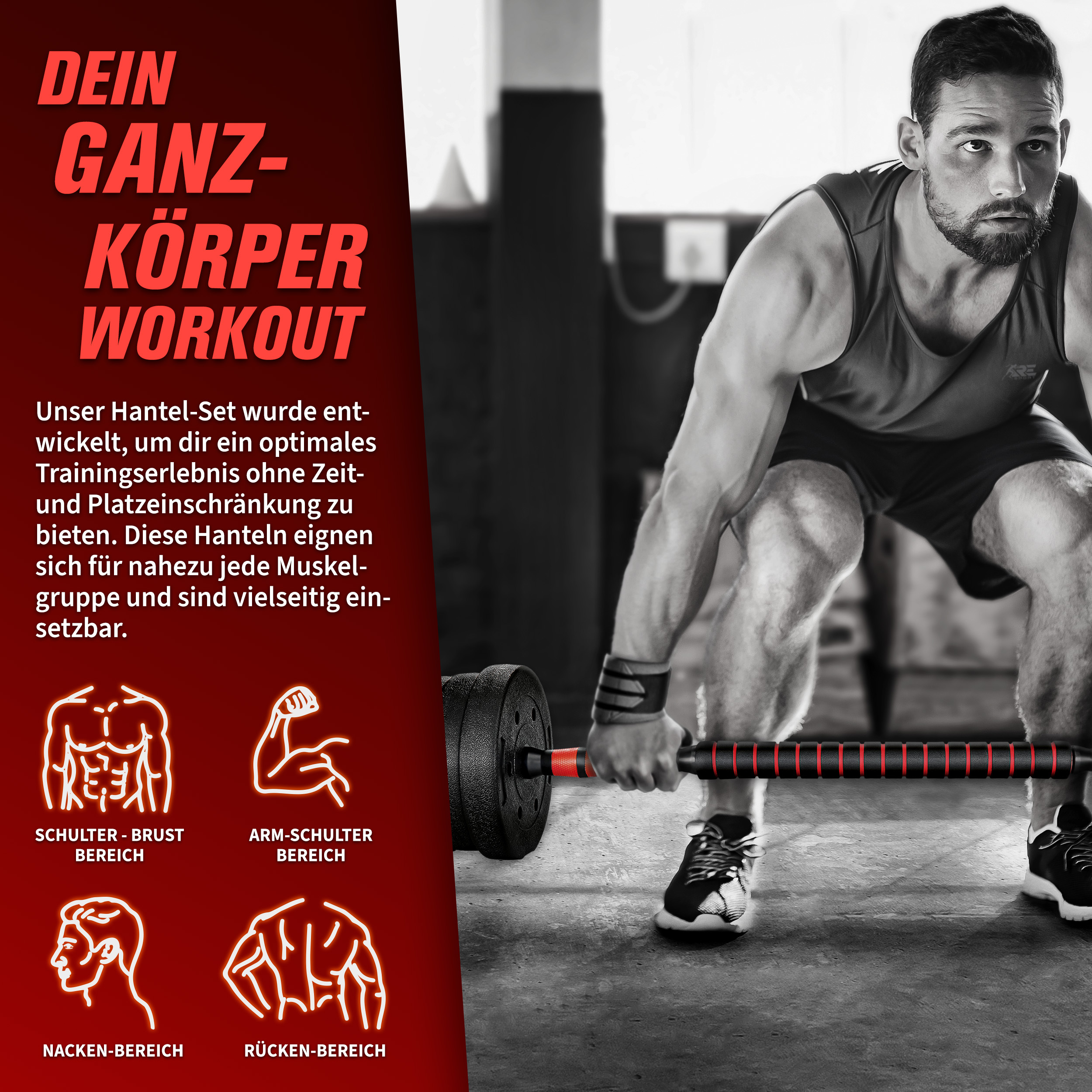 RE:SPORT 2-in-1 Dumbbell Set 20 kg | Verstelbare Dumbbell Set | Korte Dumbbell & Lange Dumbbell | Sterluchtingen & Verbindingsbuis
