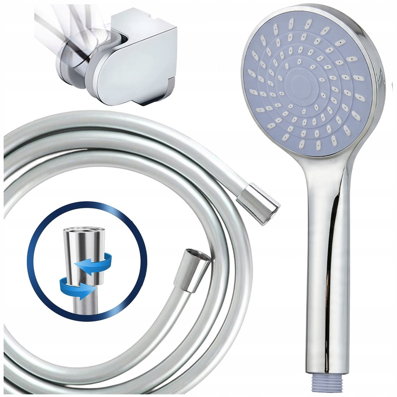 Image of Shower Set: Handheld Showerhead + Hose + Adjustable Holder, Chrome, Oval Nozzles