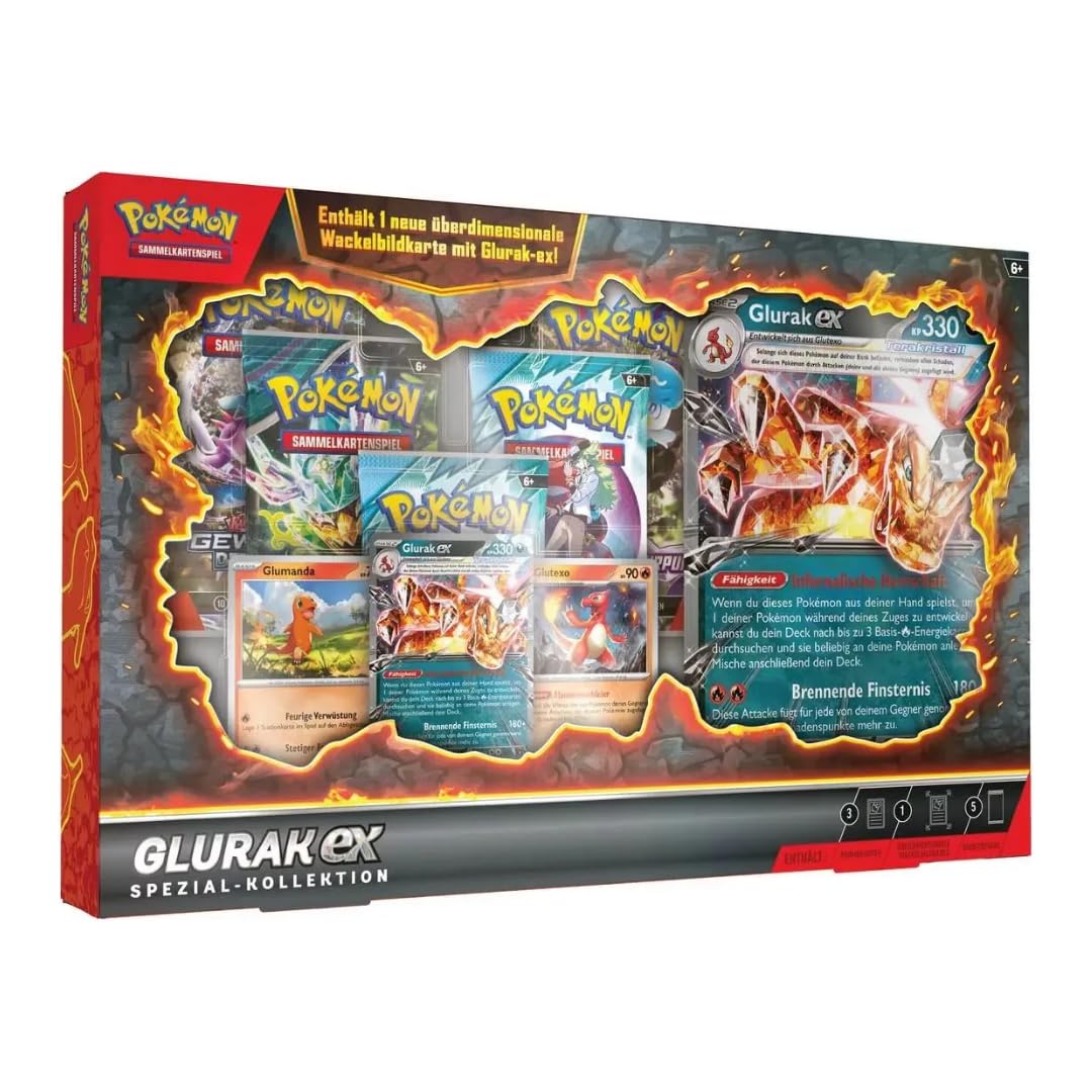 Image of Pokémon Glurak-ex Special Collection – German | 1 -glurak-ex + 2 /glutexo Holograms + 5 Boosters + Xxl-wobbly Card + Heartforcards® Shipping Protection