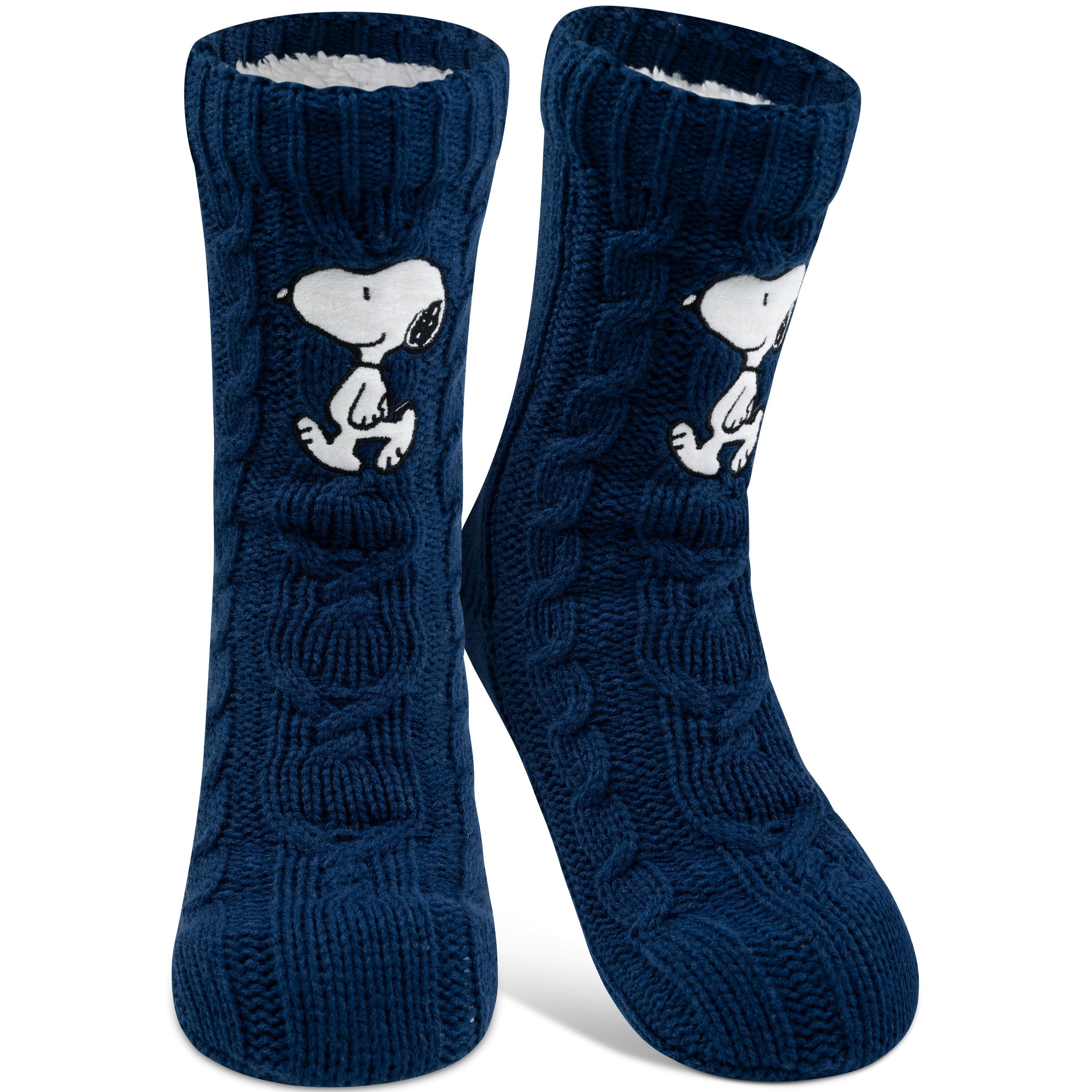 Image of The Snoopy Cabin Socks - Knitted House Socks With Sherpa Lining For Women Cozy Socks Fluffy Winter Socks Warm Women's Socks Blue