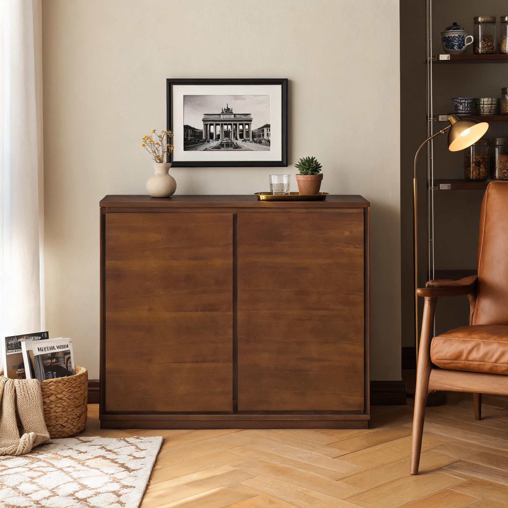 Image of Nutmeg-colored Sideboard, Buffet Cabinet With 2 Cable Outlets, Storage Cabinet For Hallway, Living Room, Kitchen, And Dining Room, 99 × 23.5 × 82.3 Cm
