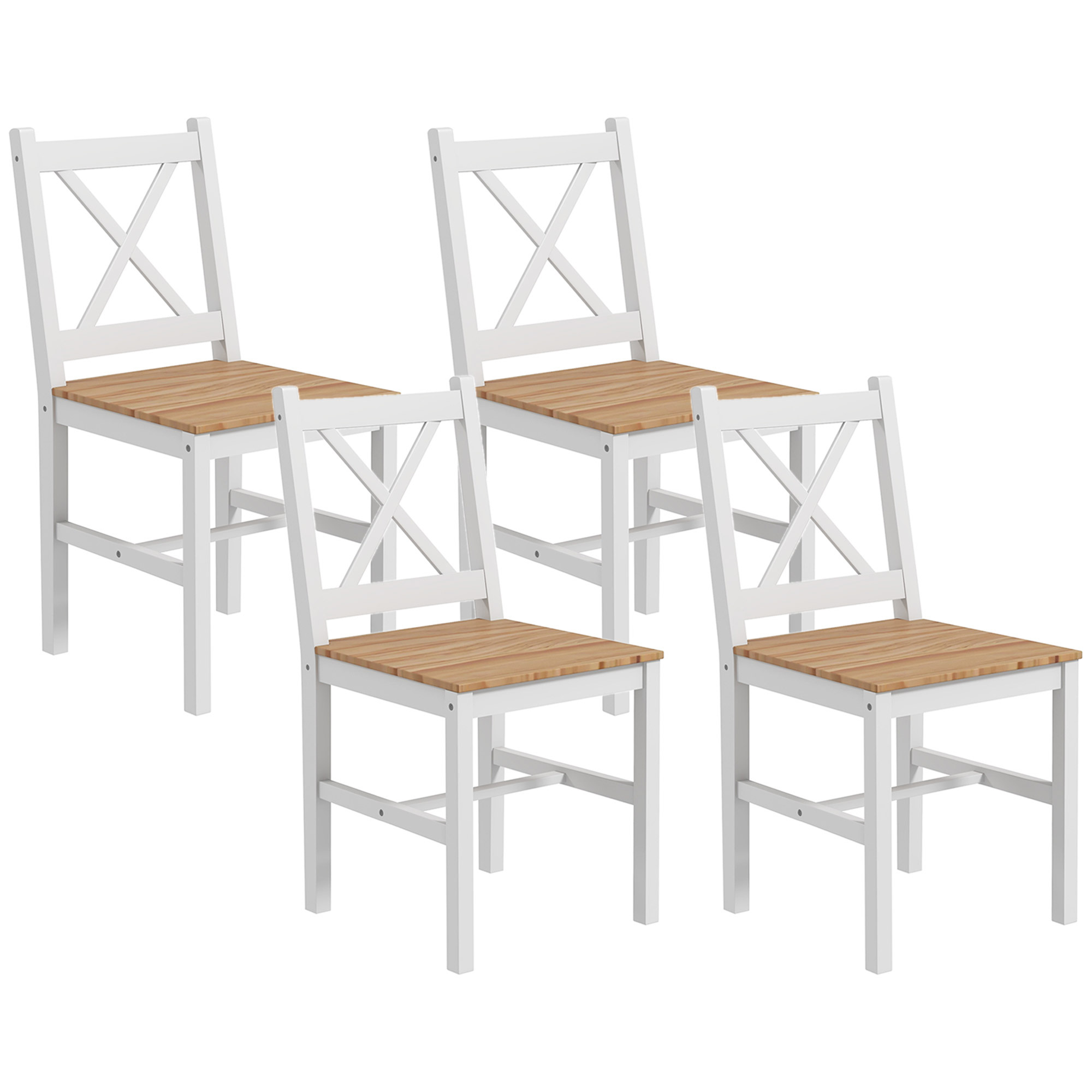 TEMU Juego de 4 Sillas de Comedor Homcom, Estilo , Respaldo , Estructura de Madera de , Madera Natural y Blanca, para Sala, Dormitorio, Cocina