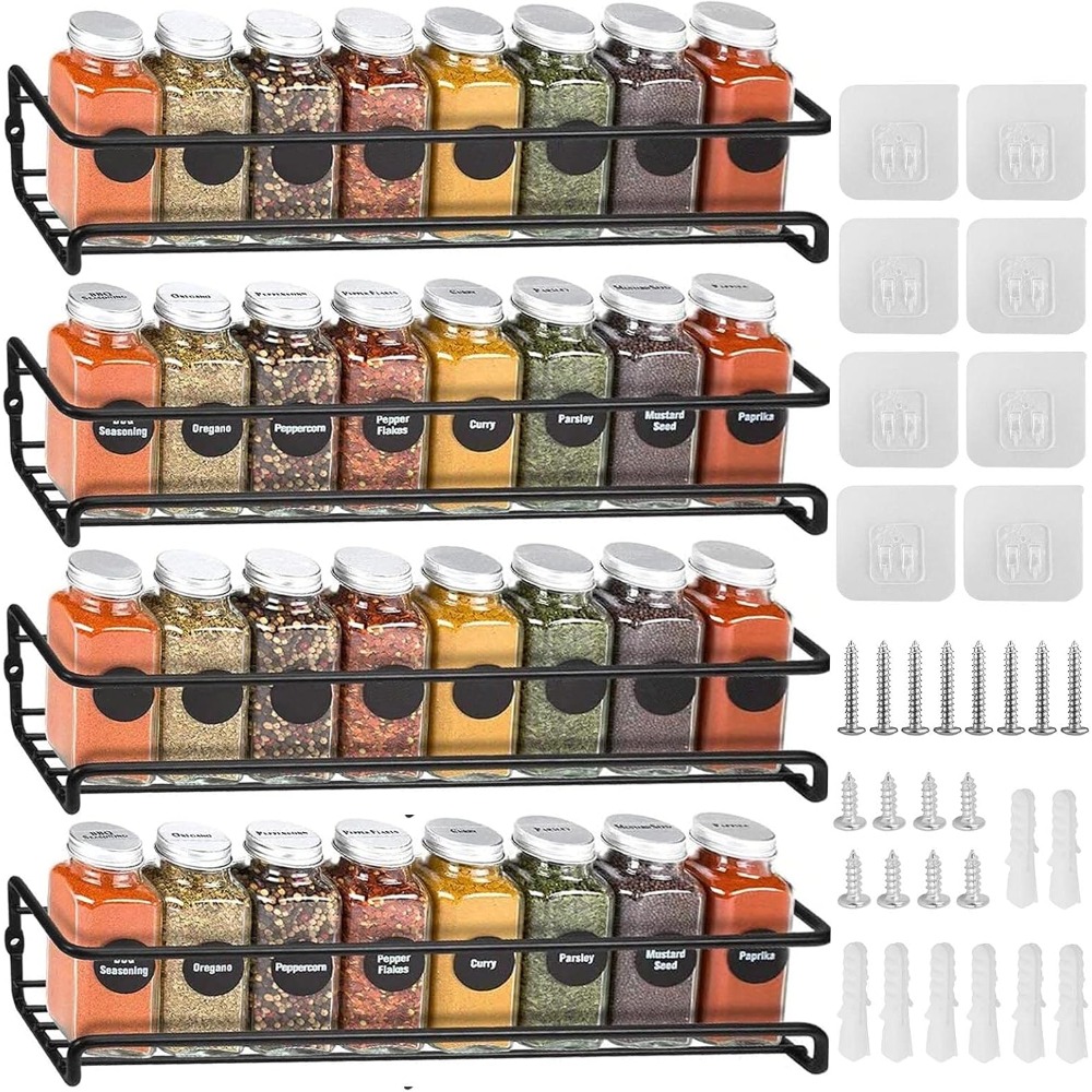 TEMU 4/8er Set Wall-mounted Spice Racks, Space-saving Spice Storage Box For Storing Spice Jars And Spices, Screw Or Adhesive Mounting Spice Rack