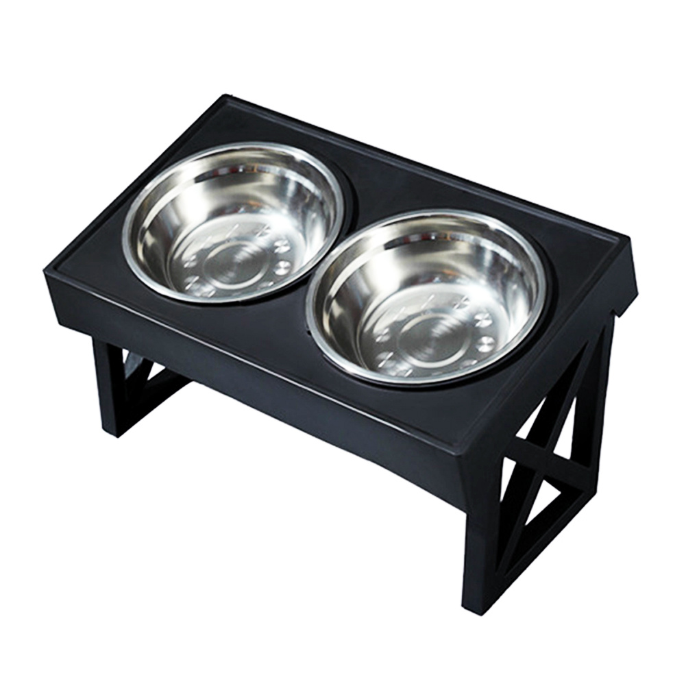 TEMU Raised Dog Bowls With Stand, Dog Feeding Station With 2 Stainless Food Bowls, Foldable For Small Medium Large Dogs And Pets, 45*26*27.5cm, Black