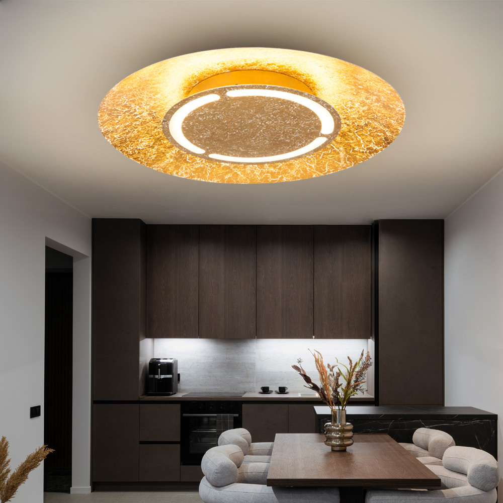 Image of Ceiling Lamp Ceiling Light Living Room Lamp Dining Room Light Bedroom Lamp, Golden-colored Metal Opal White, Led 24w 1400lm Warm White, Dxh 50x8.6cm