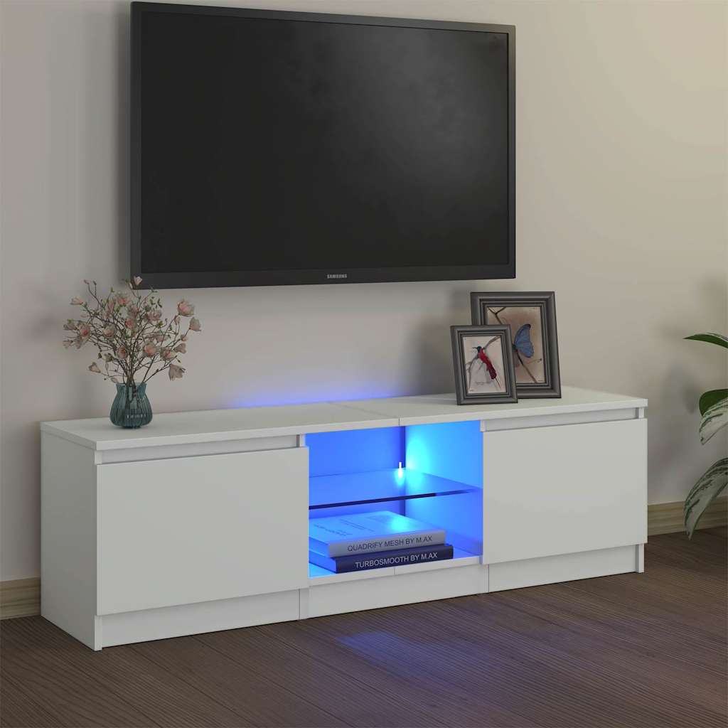 TEMU Tv Stand With Led Lights, White, 120x30x36 Cm - Living Room Furniture, Tv Support, Modern Furniture, Interior Decor, Led Lights, Stand,