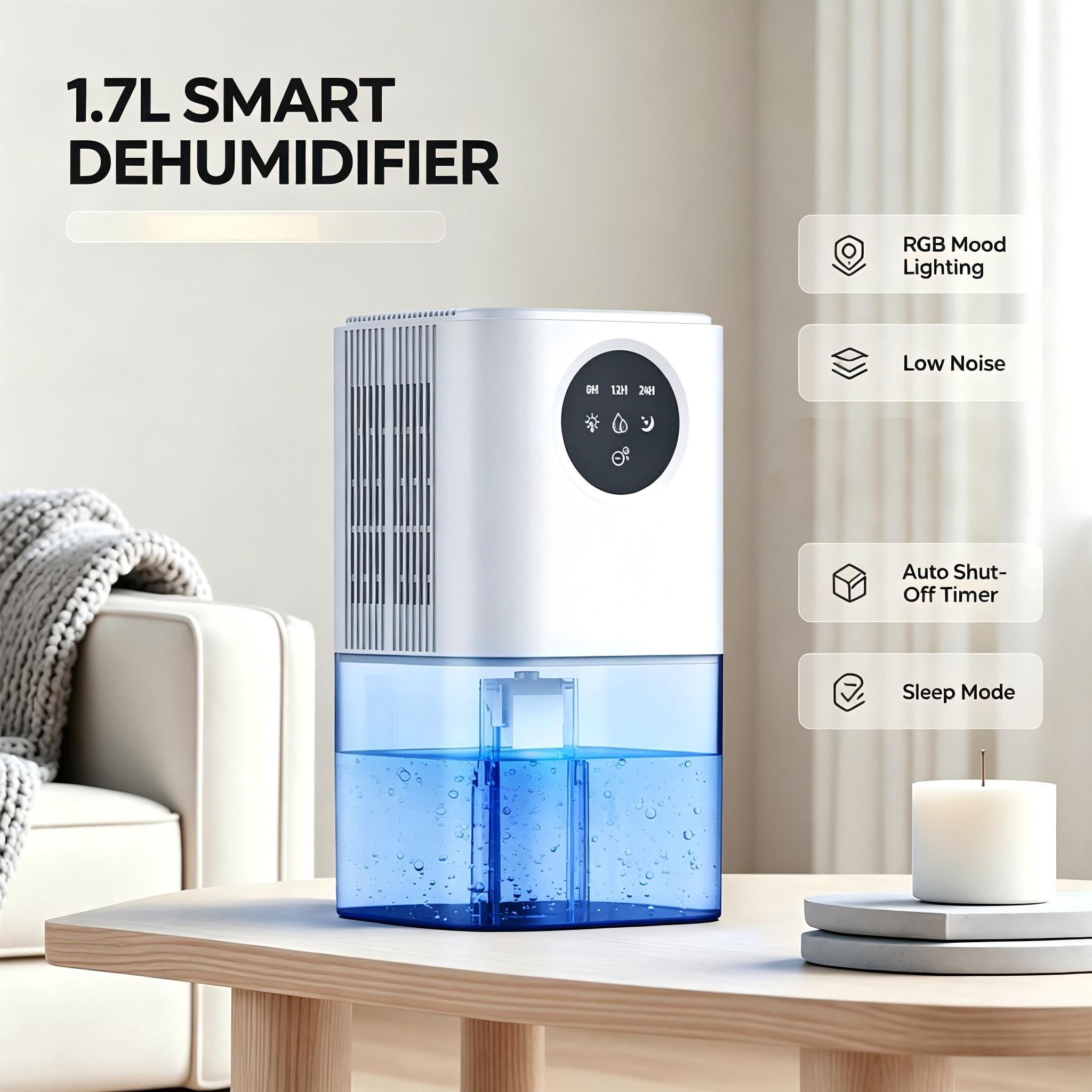 TEMU 1000ml Household Intelligent Portable Dehumidifier, Mini Air Dehumidifier, Upper And Lower Separated Water Tank For , Automatic And Operation,