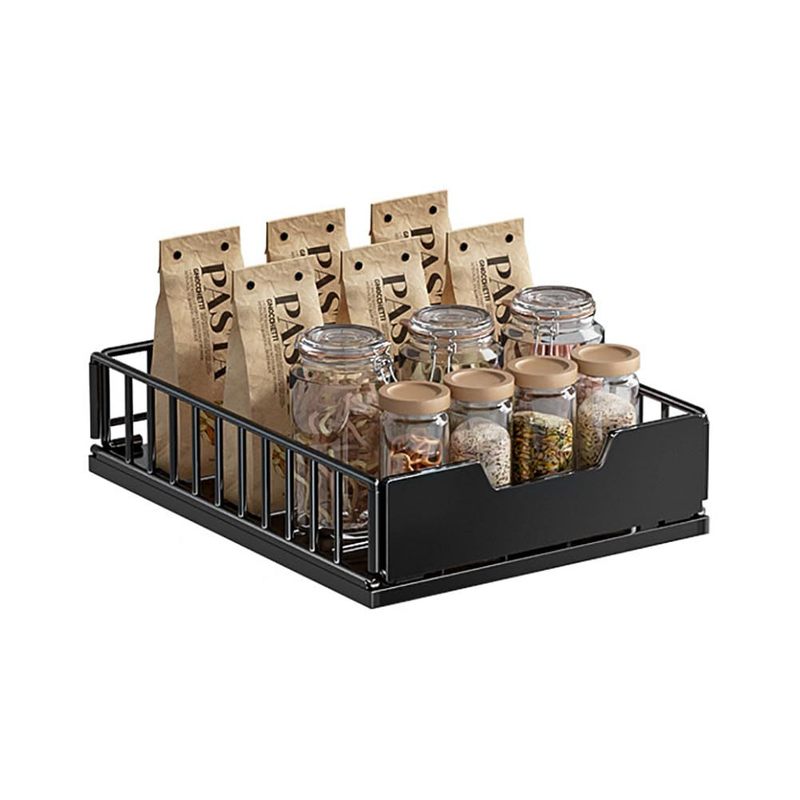 Image of Garvee Pull Out Cabinet Organizer, No Drill Slide Out Drawer Shelf For Kitchen Cupboard, Expandable Storage Basket For Pantry Bathroom Countertop, Black Short 30cm Basket