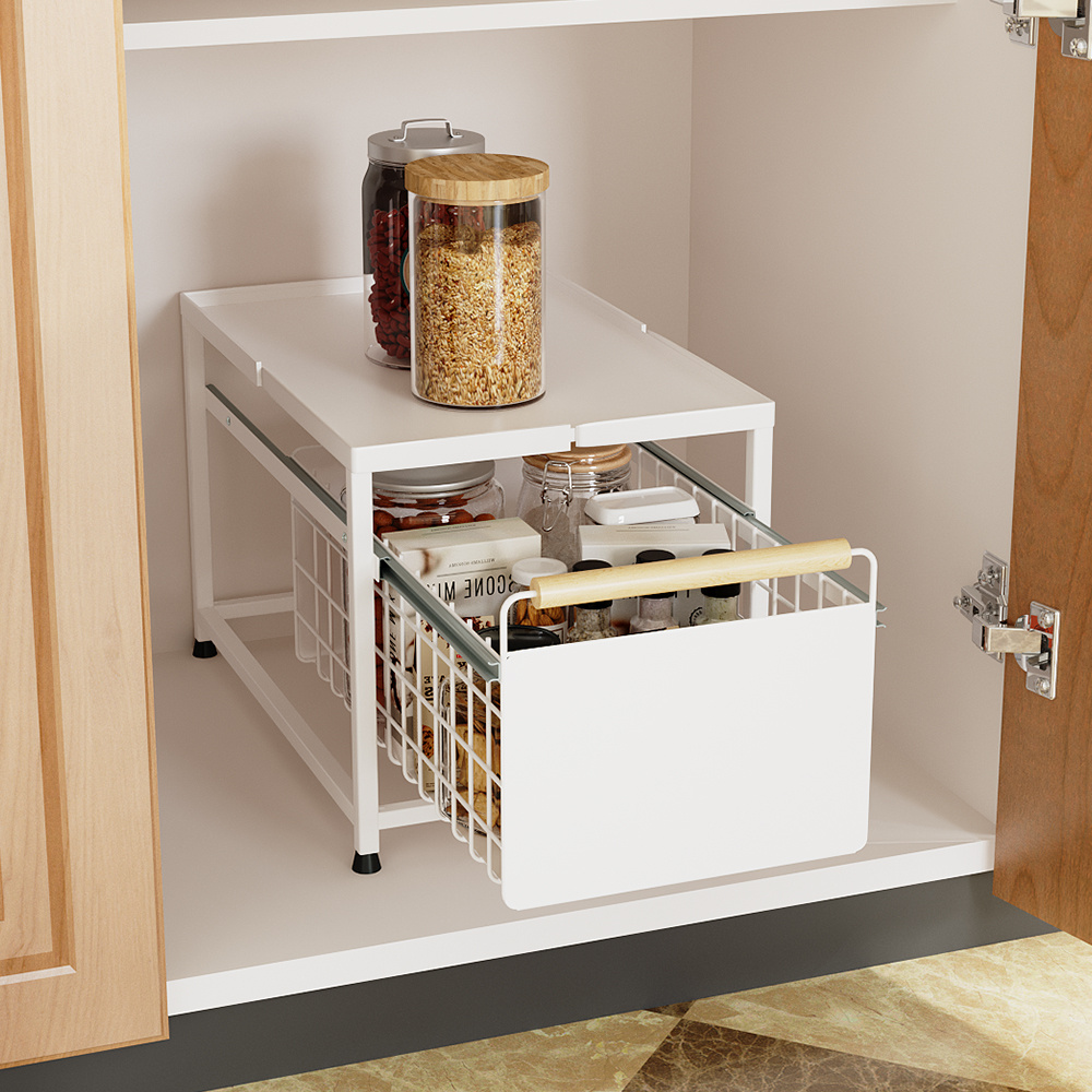Under-Sink Storage Rack with Multi-Tier Drawer Design