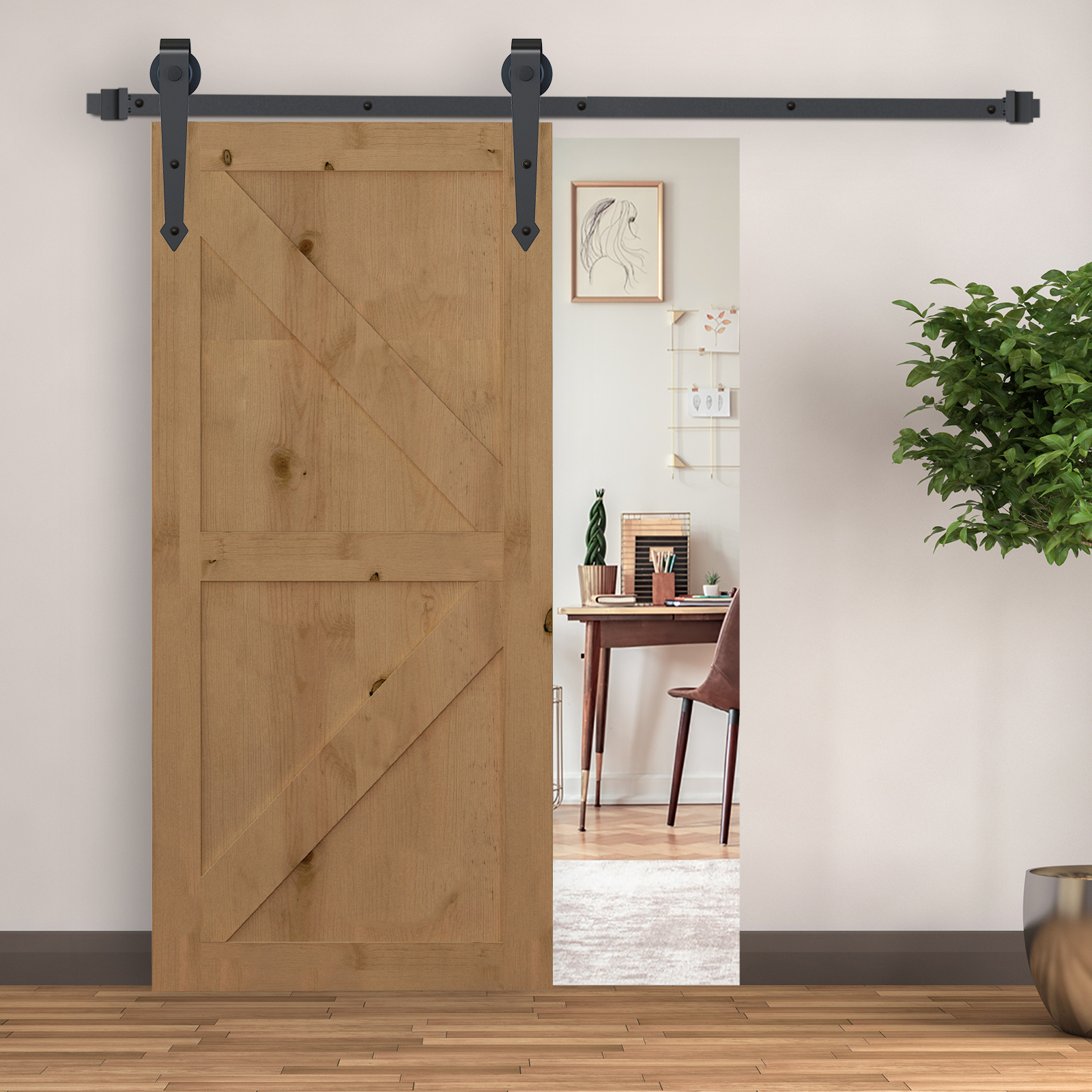Homcom Sliding Door Hardware Kit 200 Cm Complete Set With Tracks, Rollers, Anti-jump Devices, , Floor Guide, Sliding Made Of Carbon