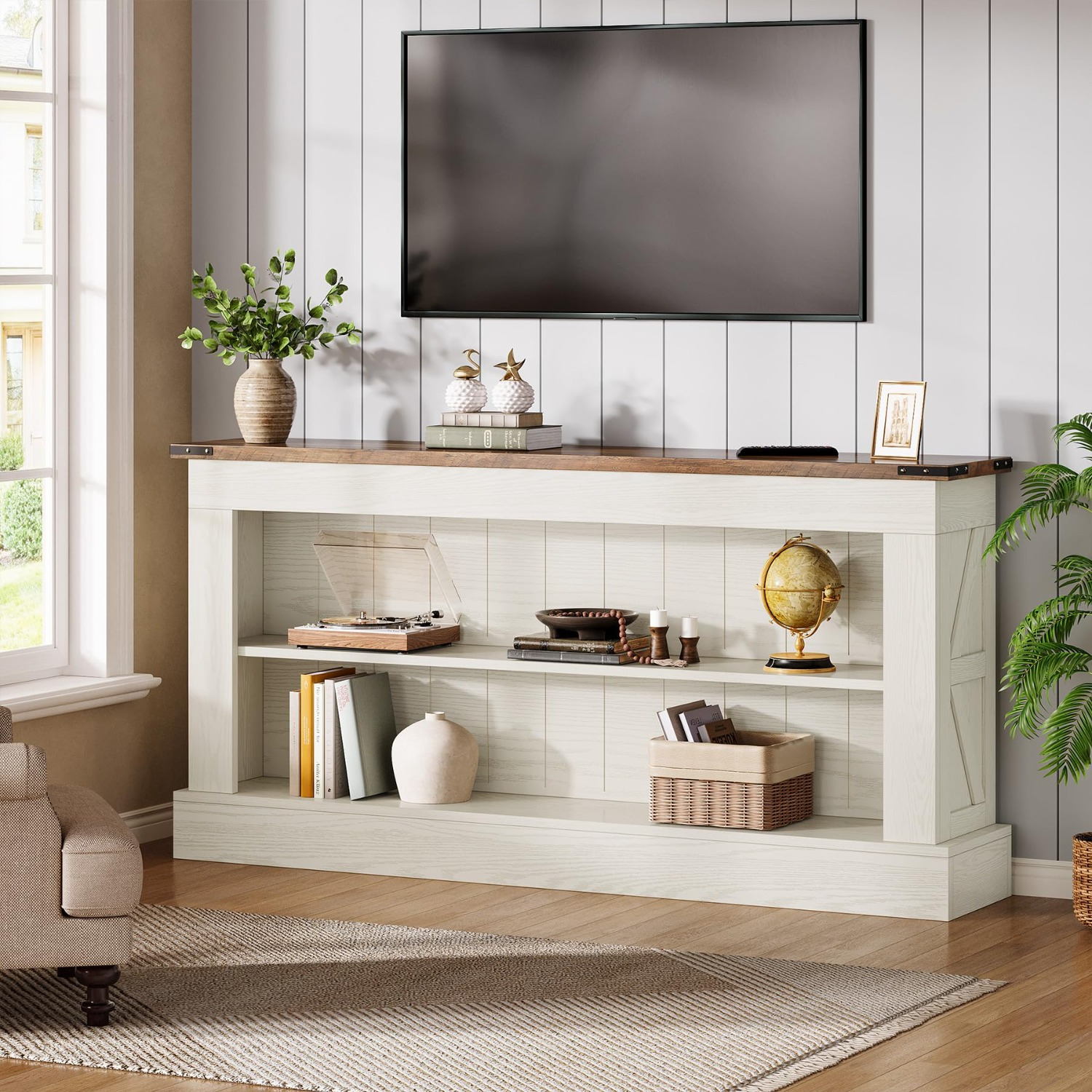 63" Console Table, 3-Tier Entryway Table with Storage Shelves