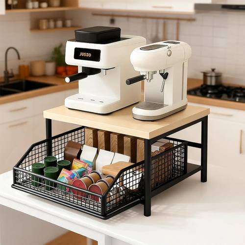 double layer kitchen storage rack premium countertop organizer with drawers vintage storing tableware spices coffee and condiments space saving solution